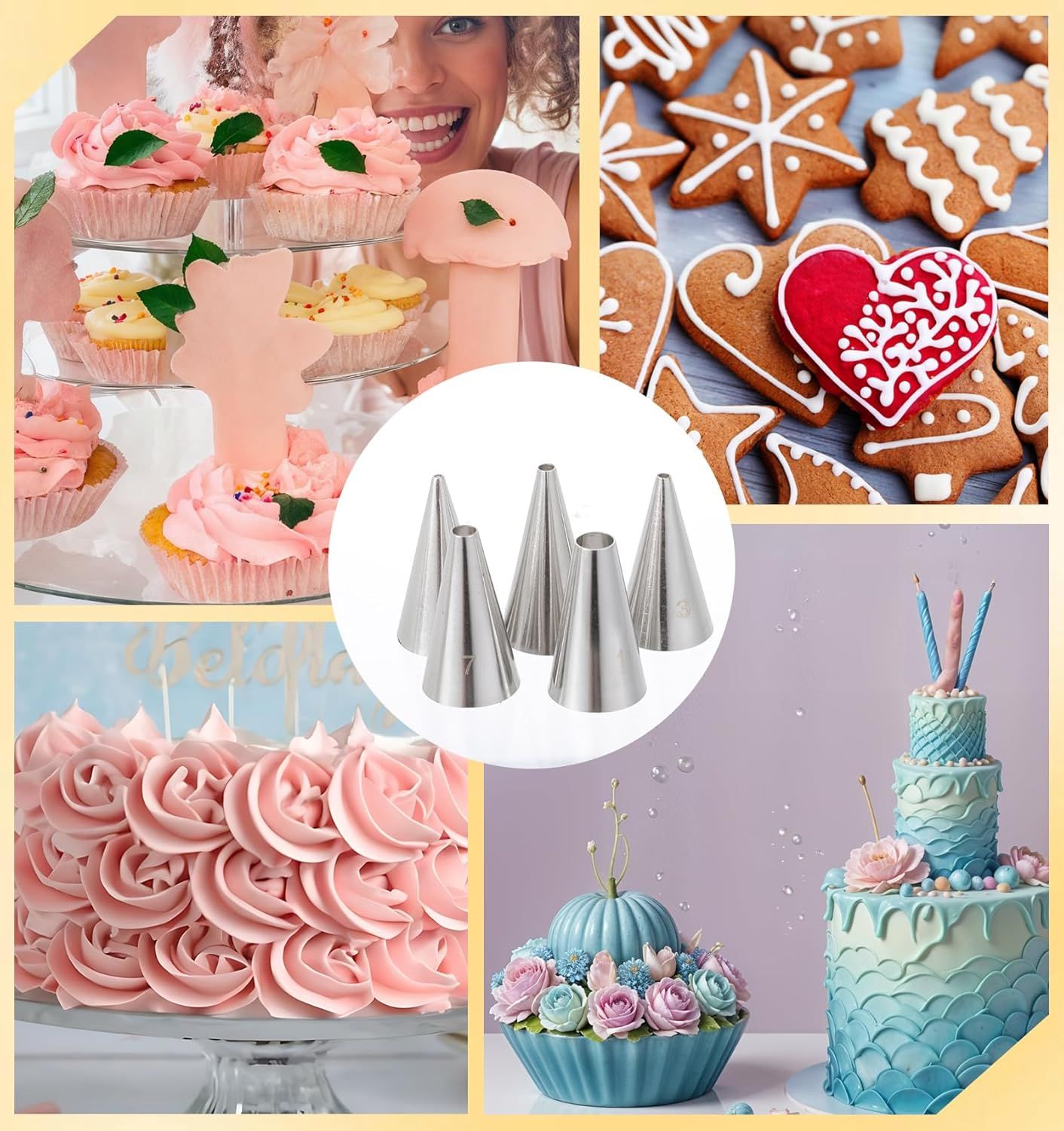 10 Pcs Round Piping Tips, Frosting Tips for Decorating Ideal for Frosting Cupcakes, Cakes, and Cookies (Ten models)