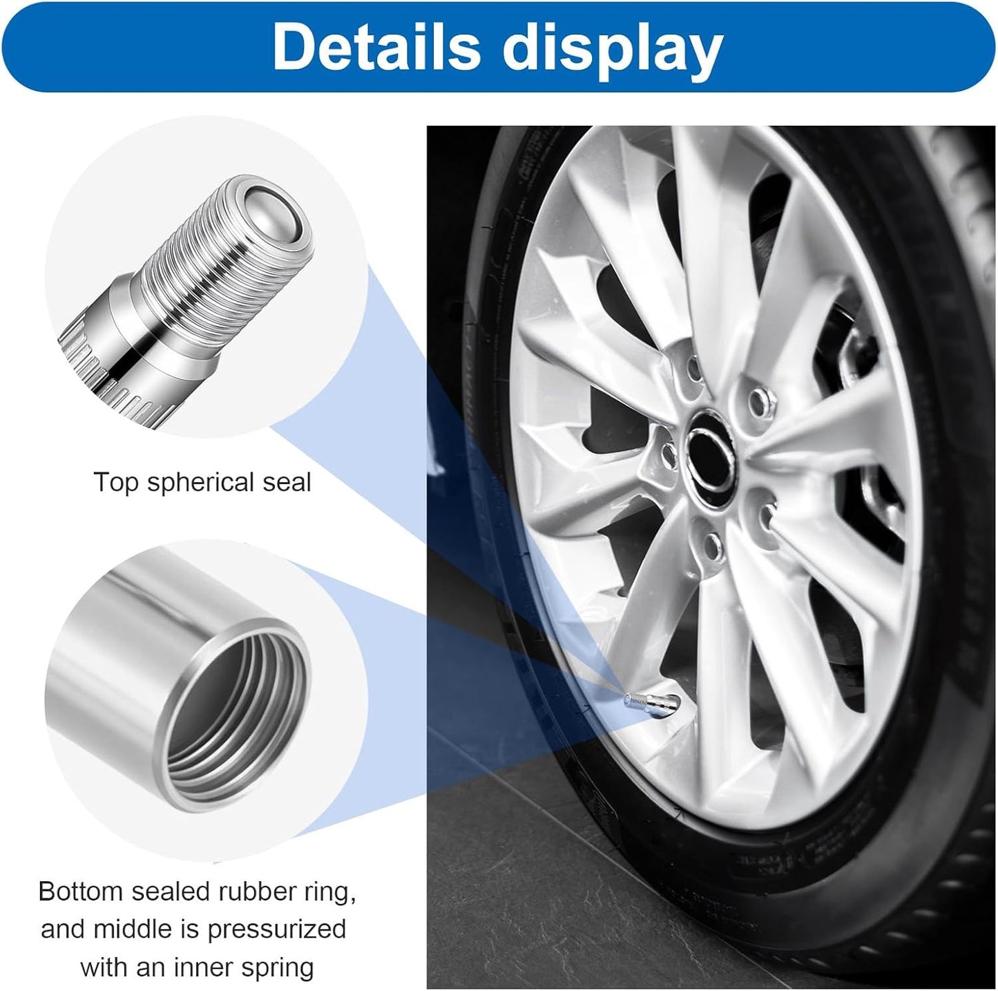 4Pcs Tire Valve Extender, Tire Valve Extension Adapter 39mm for Car & Motorcycle, Silver (Heavy Duty, Leak Proof Design)