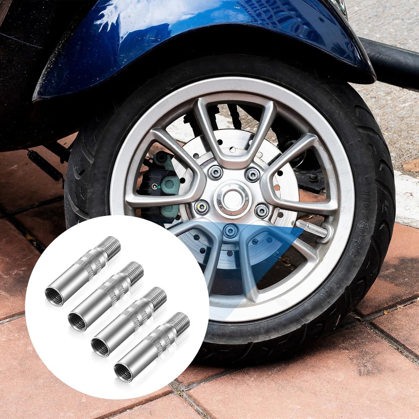 4Pcs Tire Valve Extender, Tire Valve Extension Adapter 39mm for Car & Motorcycle, Silver (Heavy Duty, Leak Proof Design)
