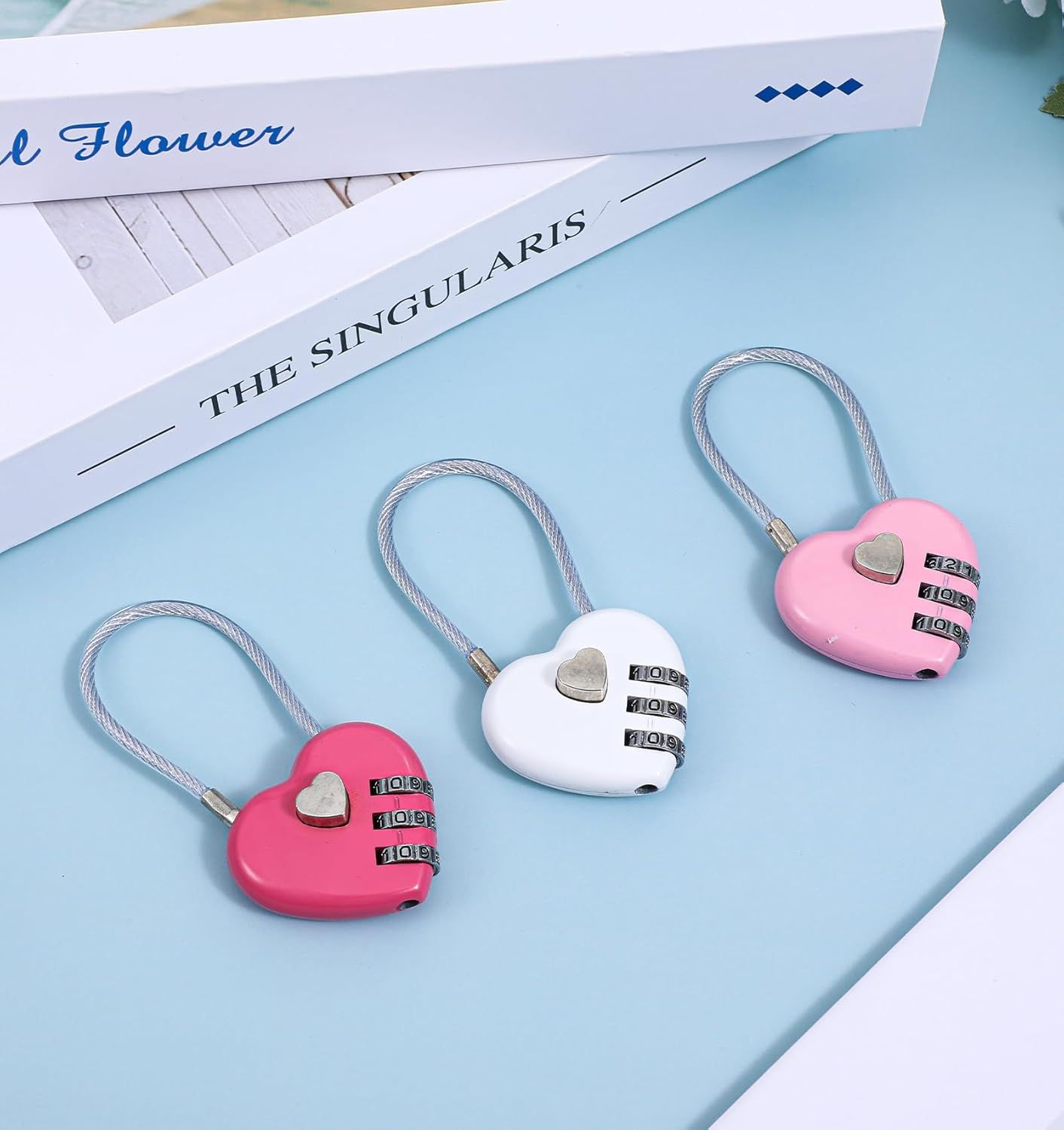 Pink Locker Lock, 3Pcs Heart Shaped Lock, Heart Locks for Suitcase & Locker (3 Colors)