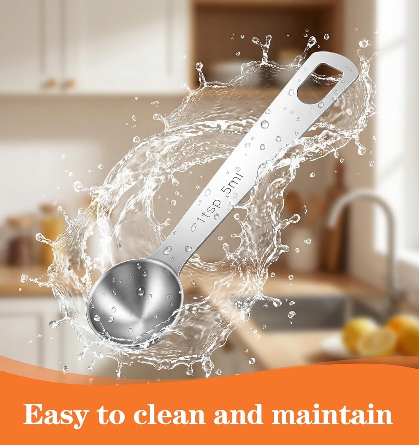 5PCS Teaspoon Measuring Spoon, 4.72 inch Stainless Steel 1 Tsp Measuring Spoon Set for Kitchen Ingredients (Silver, 5ml)