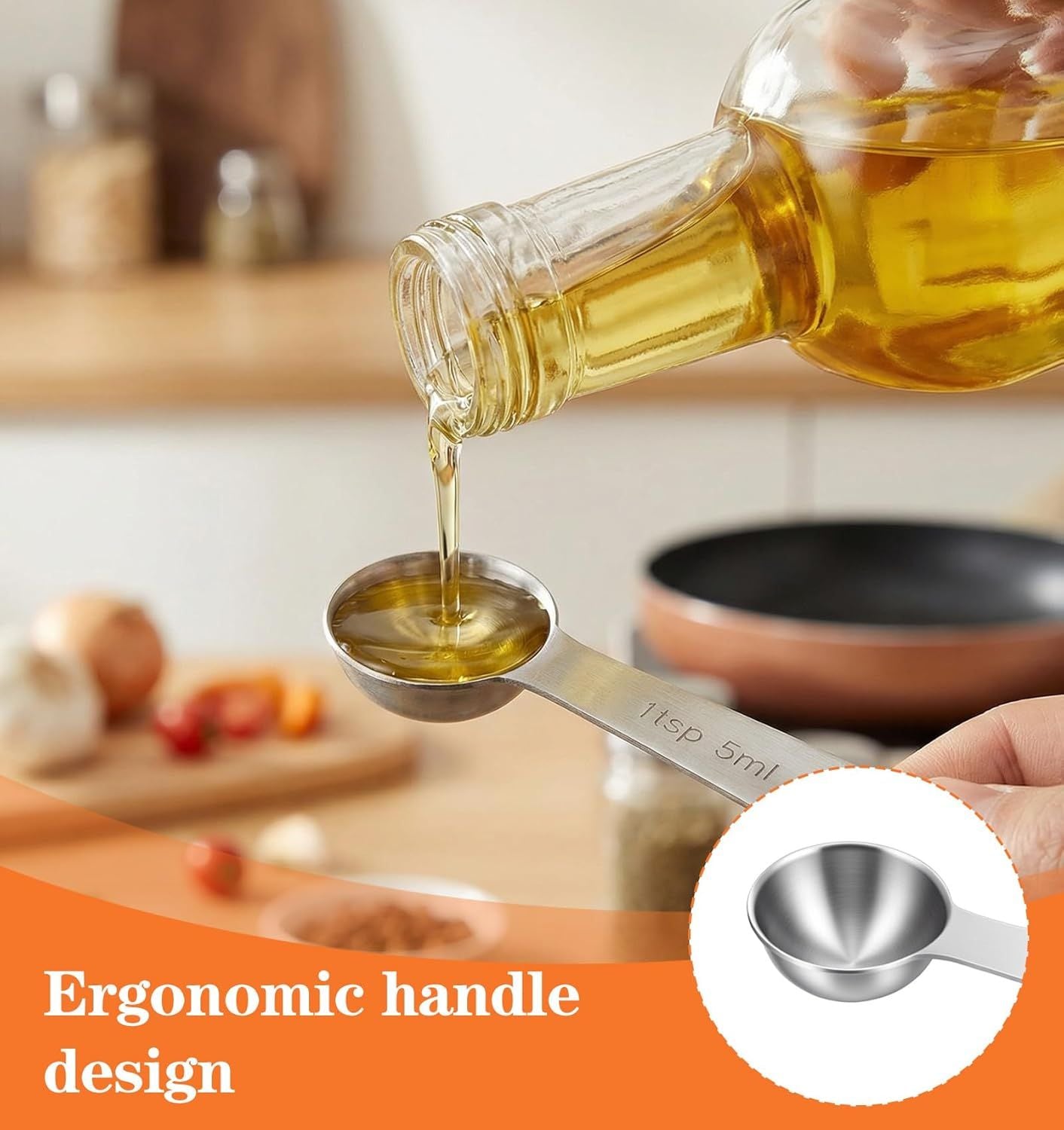 5PCS Teaspoon Measuring Spoon, 4.72 inch Stainless Steel 1 Tsp Measuring Spoon Set for Kitchen Ingredients (Silver, 5ml)