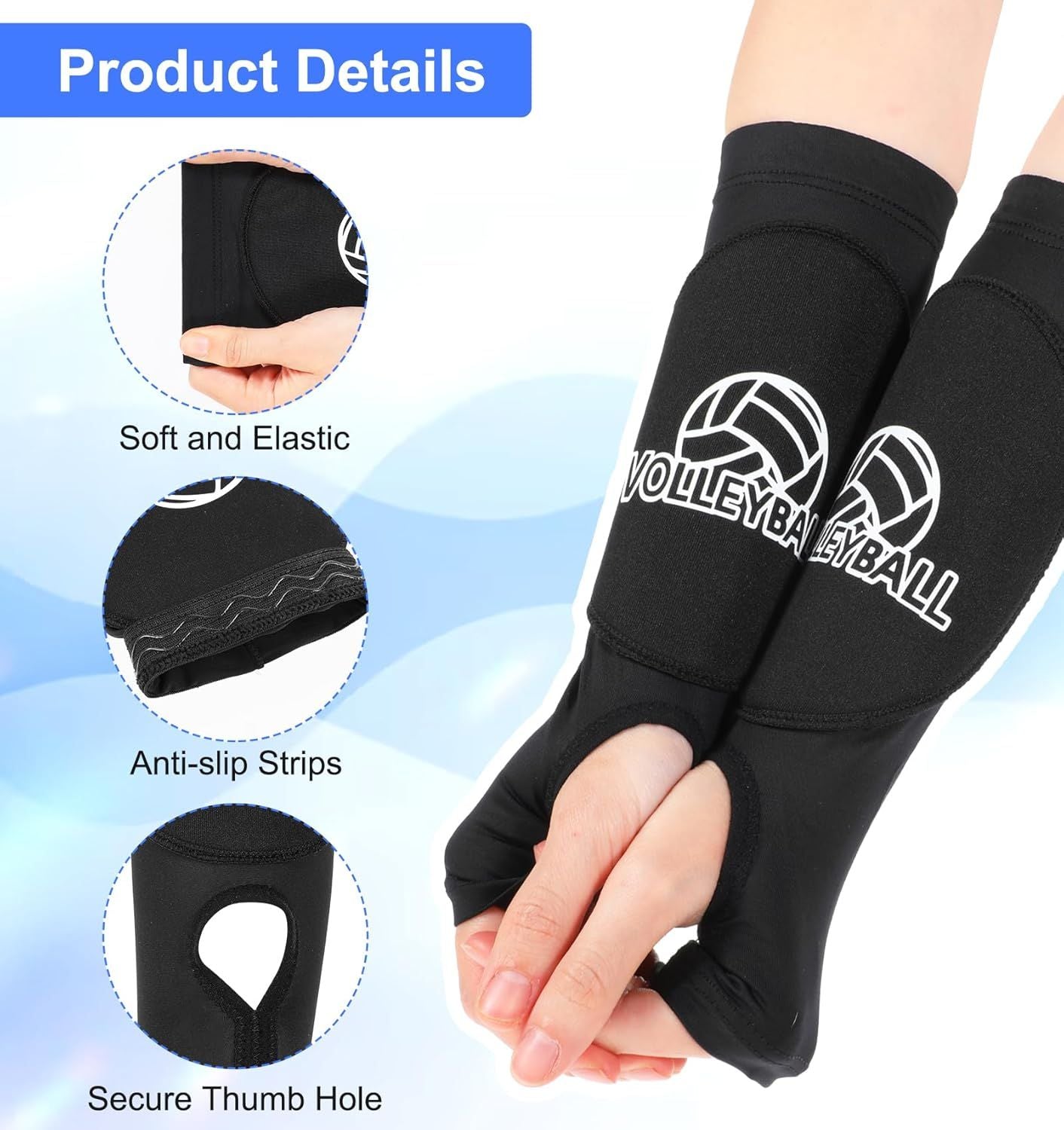 Arm Sleeves for Volleyball, 10.2" Girls Volleyball Arm Sleeves with Soft Foam Arms Pads & Thumb Hole for Kids Youth Girls (Black, 1 Pair)