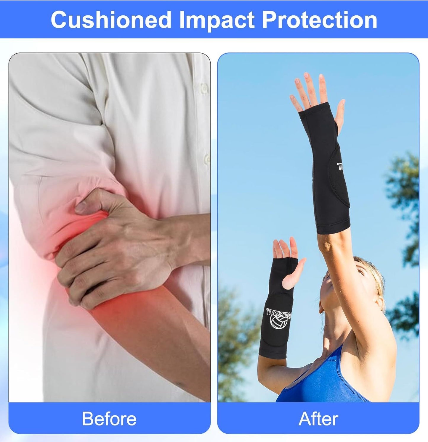 Arm Sleeves for Volleyball, 10.2" Girls Volleyball Arm Sleeves with Soft Foam Arms Pads & Thumb Hole for Kids Youth Girls (Black, 1 Pair)