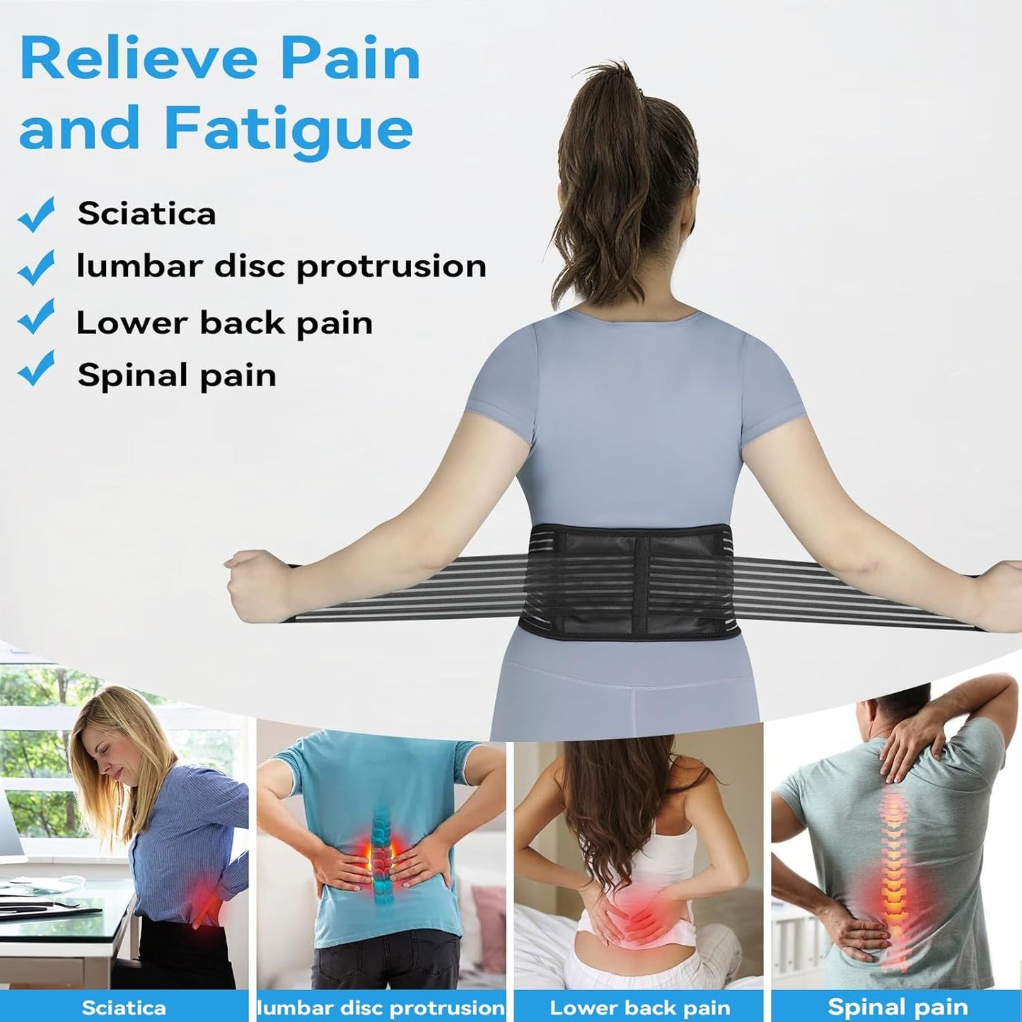 Back Support with Magnet, Tourmaline Magnetic Back Braces for Lower Back Pain Relief, Self Heating & Soothing Waist Band, Lumbar Support Belt for Herniated Disc/Sciatica (Medium)