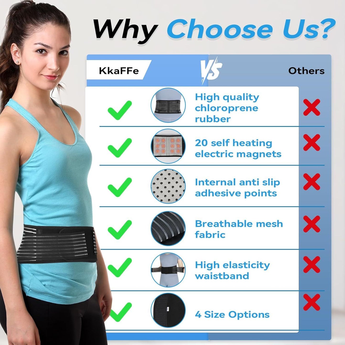 Back Support with Magnet, Tourmaline Magnetic Back Braces for Lower Back Pain Relief, Self Heating & Soothing Waist Band, Lumbar Support Belt for Herniated Disc/Sciatica (Medium)