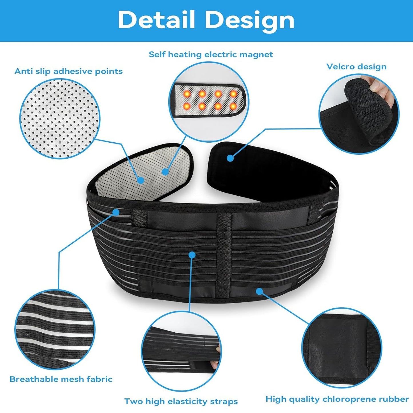 Back Support with Magnet, Tourmaline Magnetic Back Braces for Lower Back Pain Relief, Self Heating & Soothing Waist Band, Lumbar Support Belt for Herniated Disc/Sciatica (Medium)