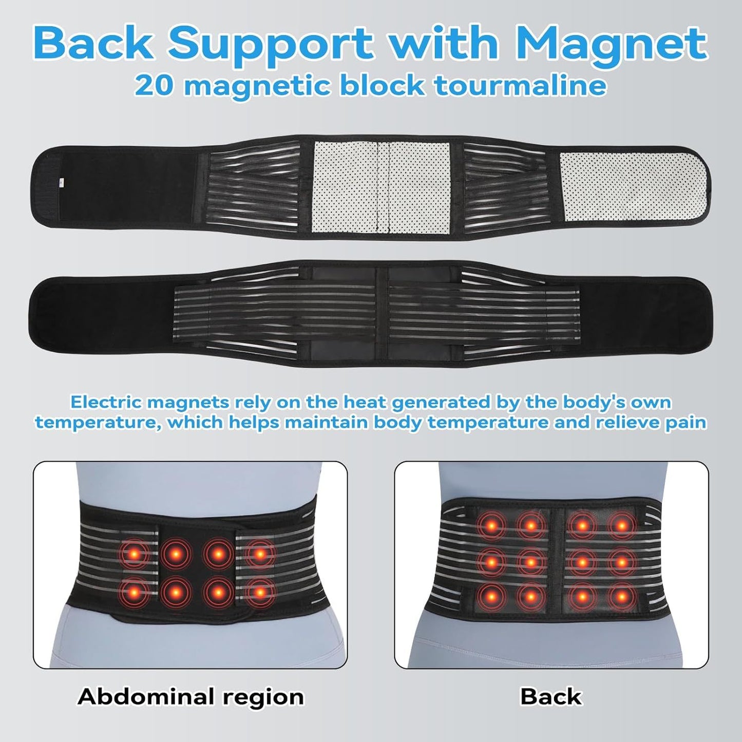 Back Support with Magnet, Tourmaline Magnetic Back Braces for Lower Back Pain Relief, Self Heating & Soothing Waist Band, Lumbar Support Belt for Herniated Disc/Sciatica (Medium)