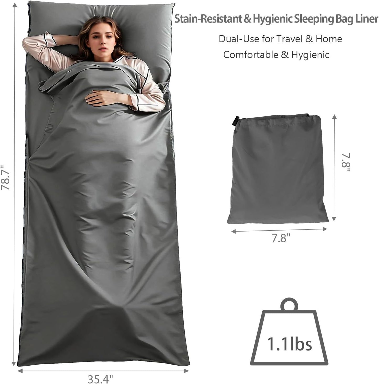 Sleeping Bag Liner Adult Sleep Sack Lightweight Portable Travel Sheets for Hotel Double Sleeping Bag Liners for Camping Backpacking Hotels