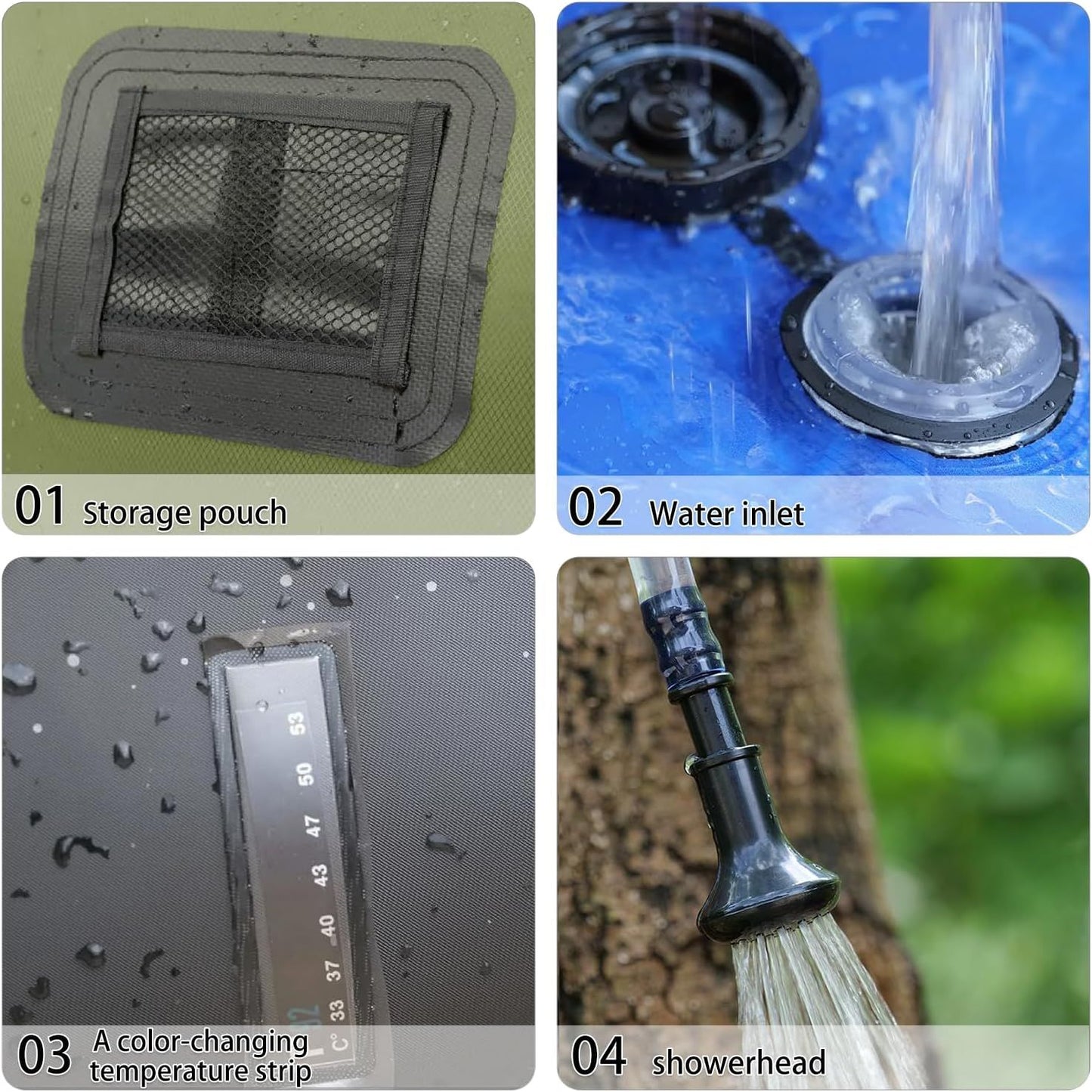 Solar Shower Bag 5 Gal/20L Solar Heating Camping Shower Bag with Shower Head Portable Shower for Beach Swimming, Hiking