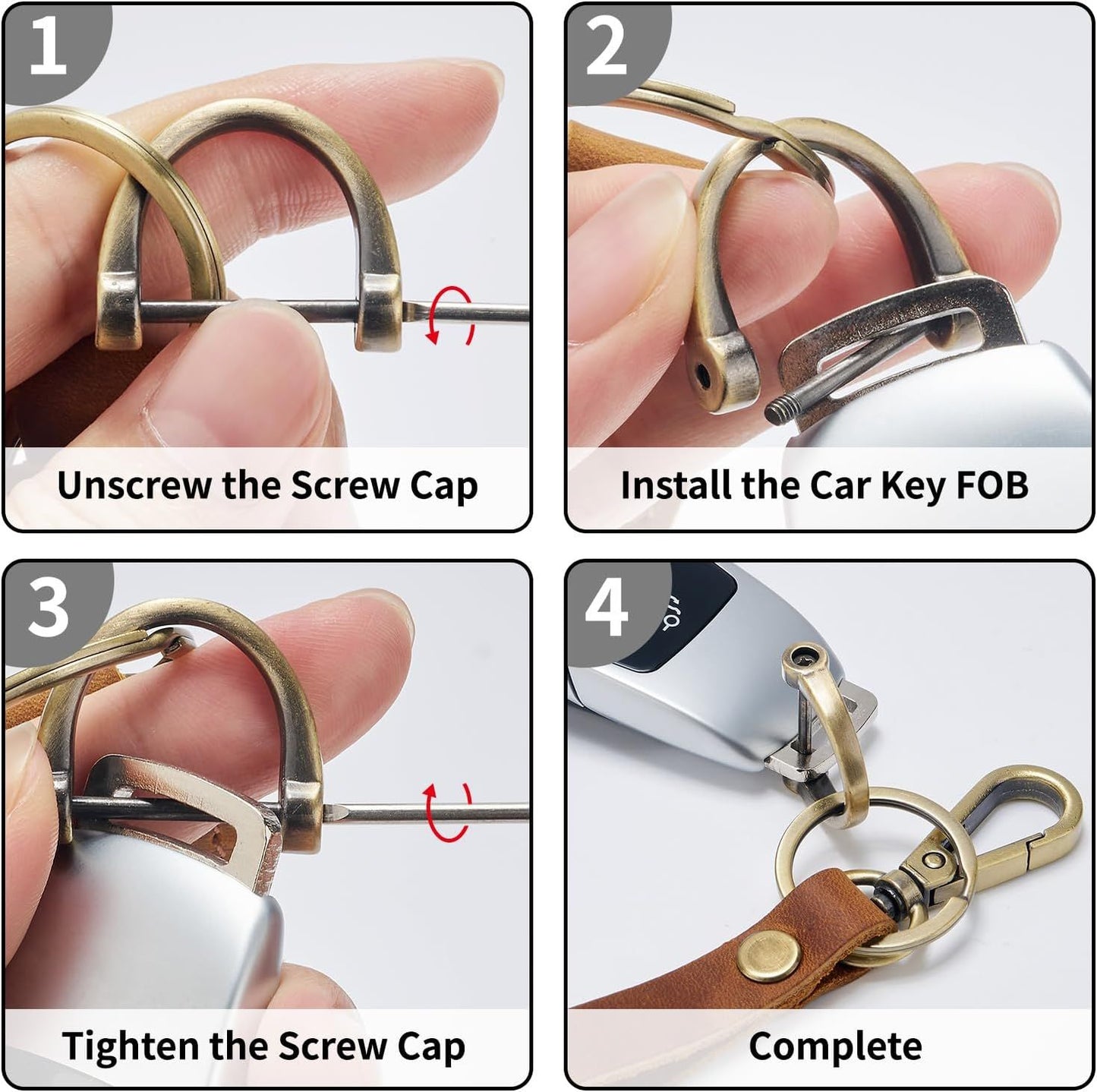 Leather Car Keychain Holder for Men and Women,Universal Keys Fob Key chains Accessories with Carabiner Clip