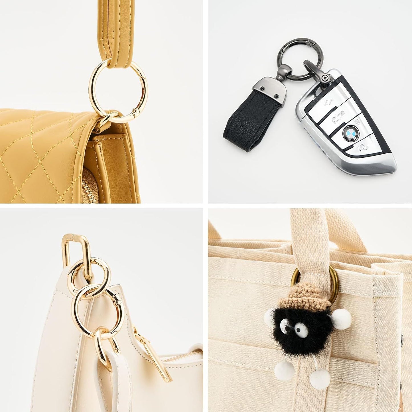 4pcs Flat Trigger Spring O Rings,Metal Keychain Ring Round Carabiner Clips for Keyrings Buckle, Bags,Purses,Purses