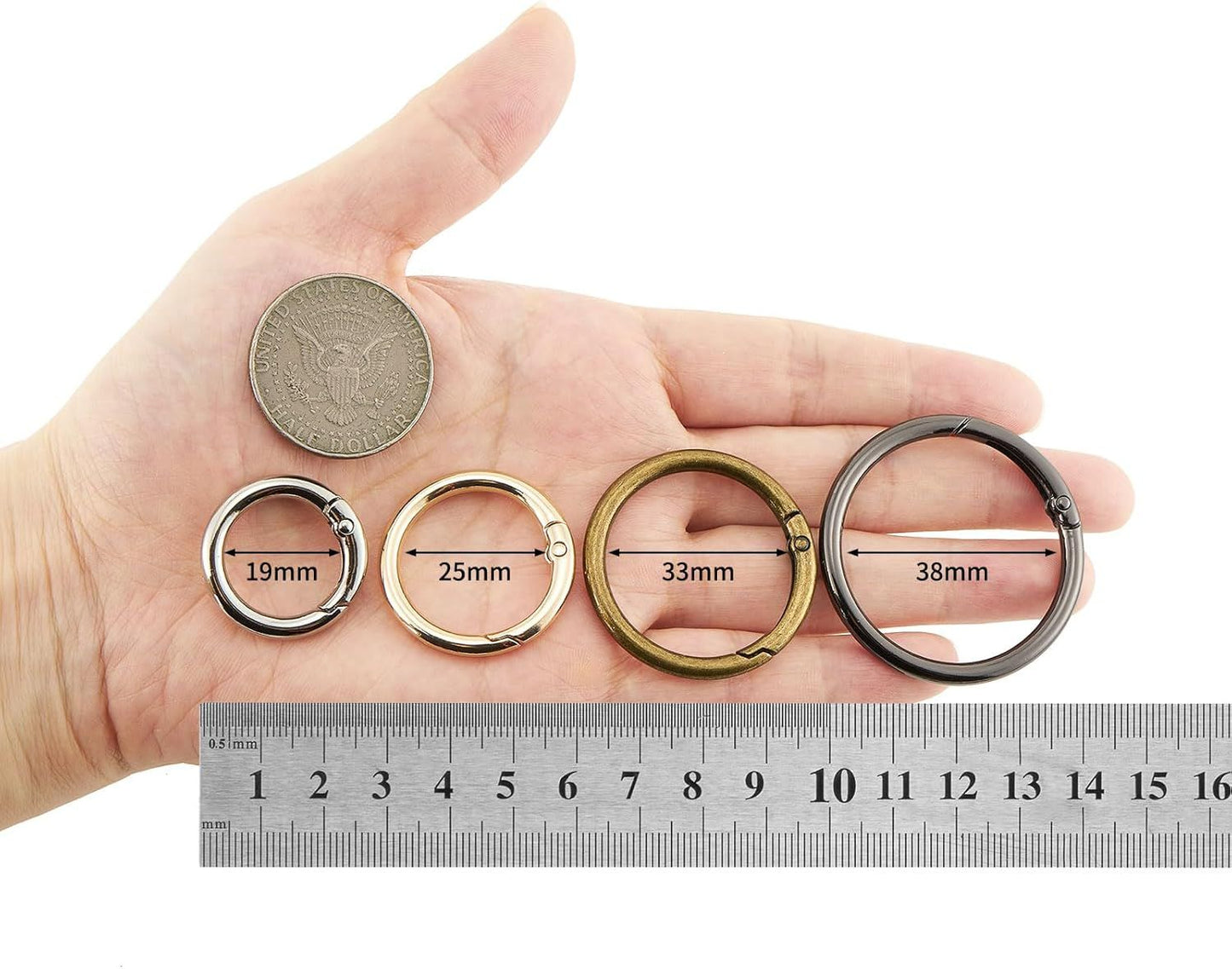 25pcs Trigger Spring O Rings Round,Metal Keychain Ring Round Carabiner Clips for Keyrings Buckle, Bags,Purses