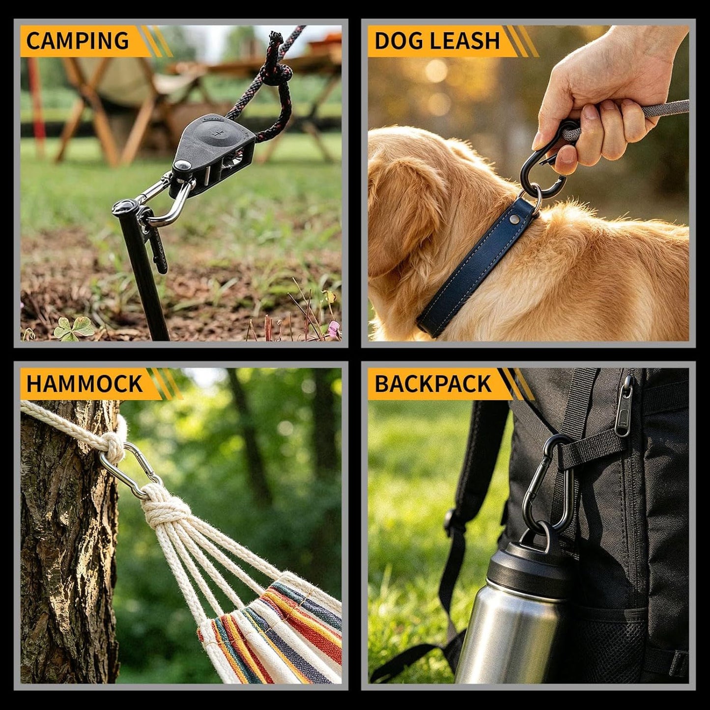 4Pcs Stainless Steel Spring Snap Hook Carabiner 304 Stainless Steel Heavy Duty Clips for Backpack Hiking Camping