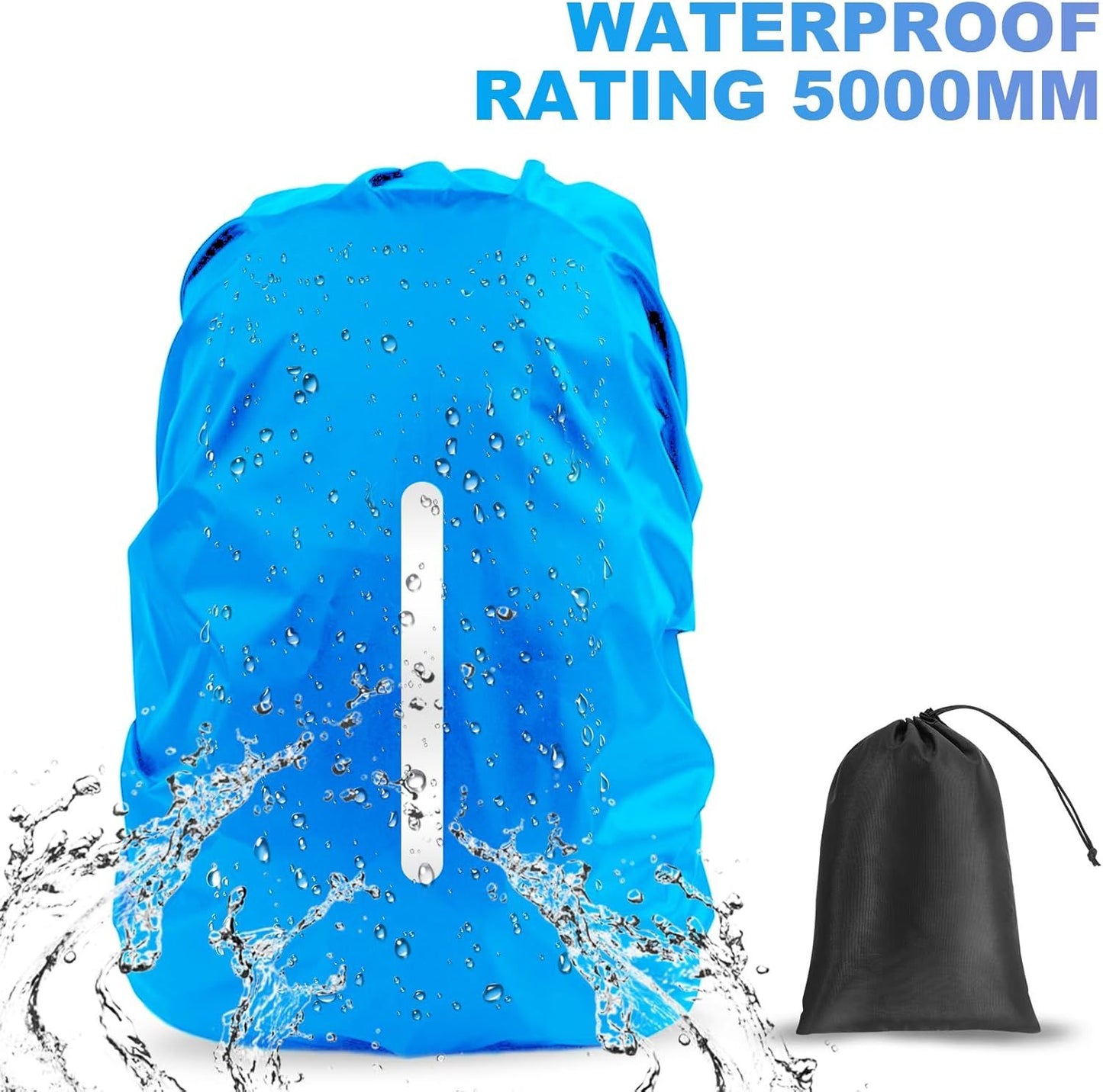 2pcs Waterproof Rain Cover for Backpack, Reflective Rainproof Protector for Anti-dust and Anti-Theft M 30L-40L Black