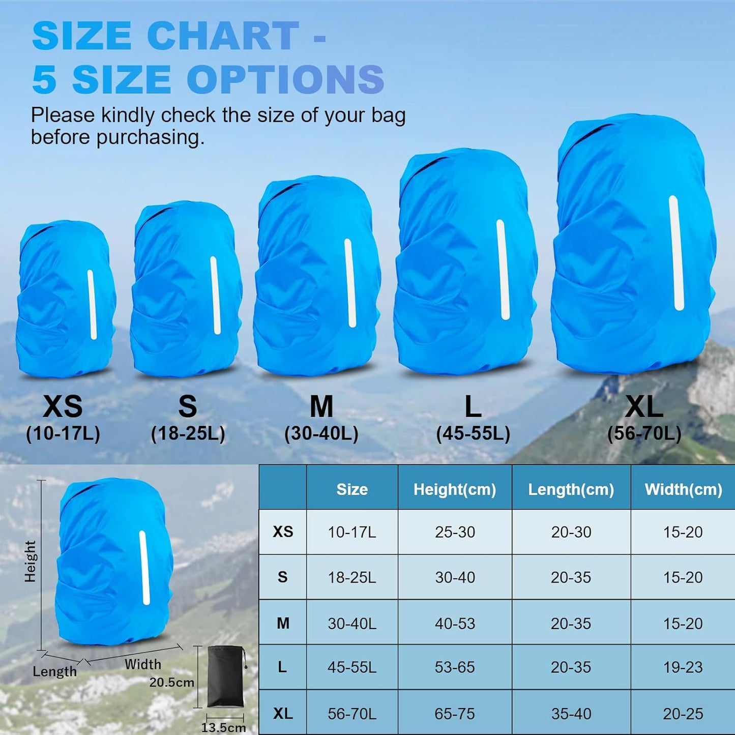 2pcs Waterproof Rain Cover for Backpack, Reflective Rainproof Protector for Anti-dust and Anti-Theft M 30L-40L Black
