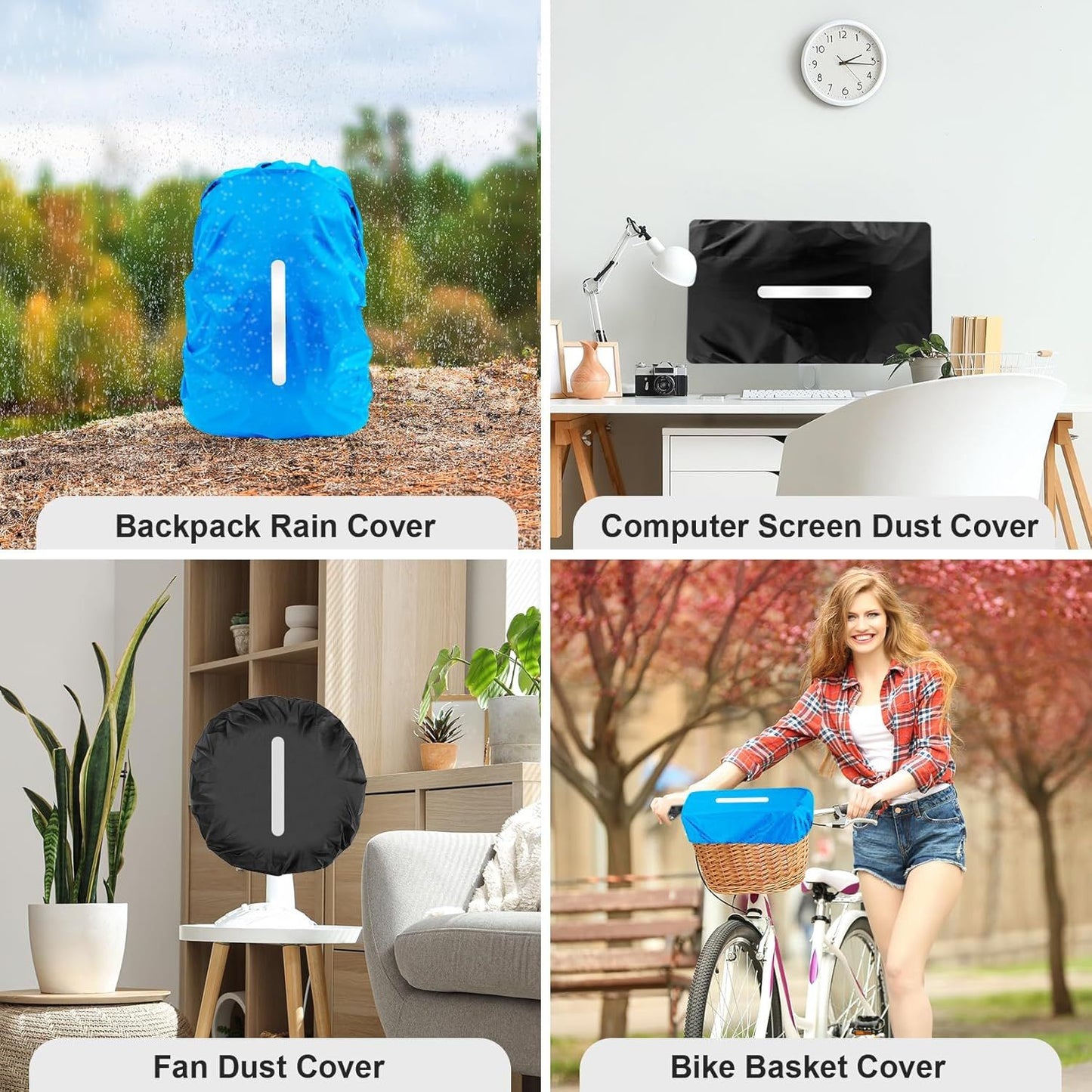 2pcs Waterproof Rain Cover for Backpack, Reflective Rainproof Protector for Anti-dust and Anti-Theft M 30L-40L Black
