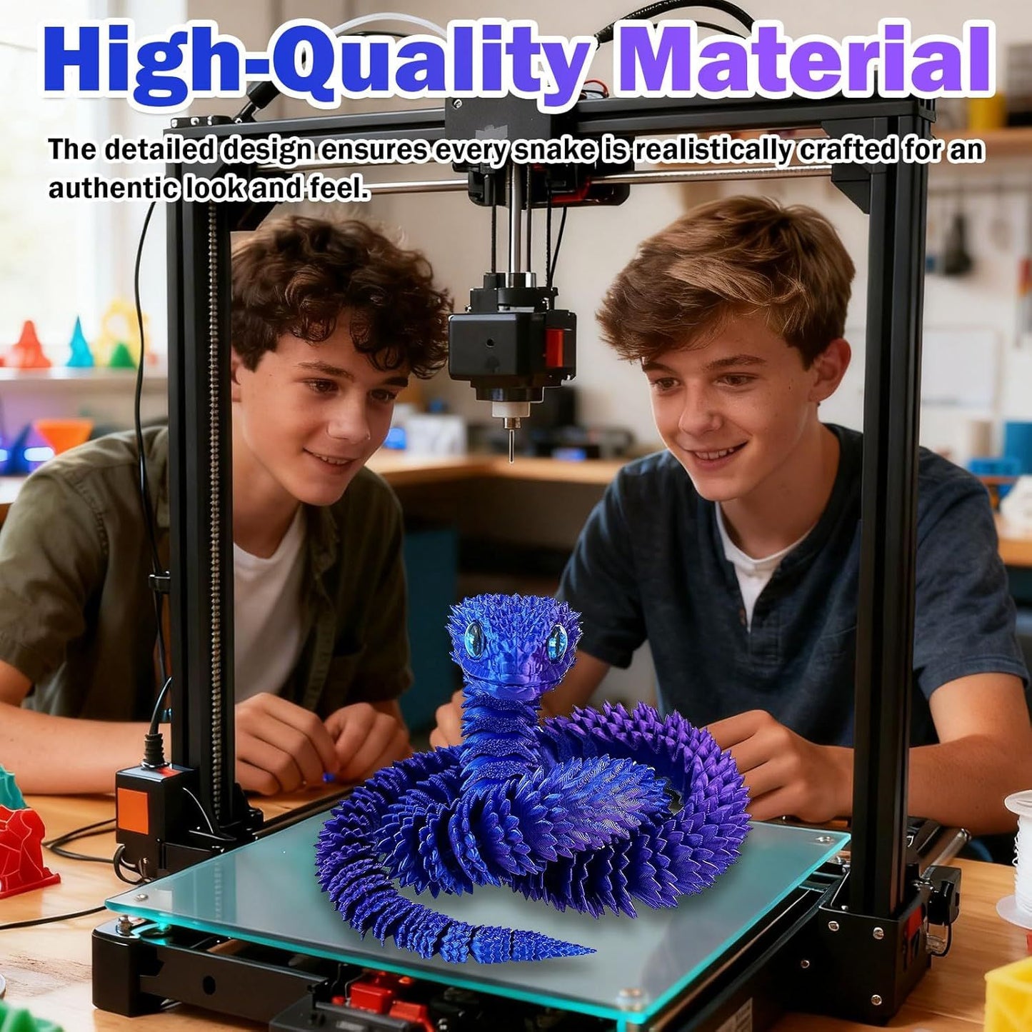 30 Inch 3D Printed Animals Snake, Surprise Mystery Fidget Anaconda Toy, Fake Python Statue with Realistic Eyes，3-D Print Articulated Viper Cobra Collectible for Home Office (LSZ)