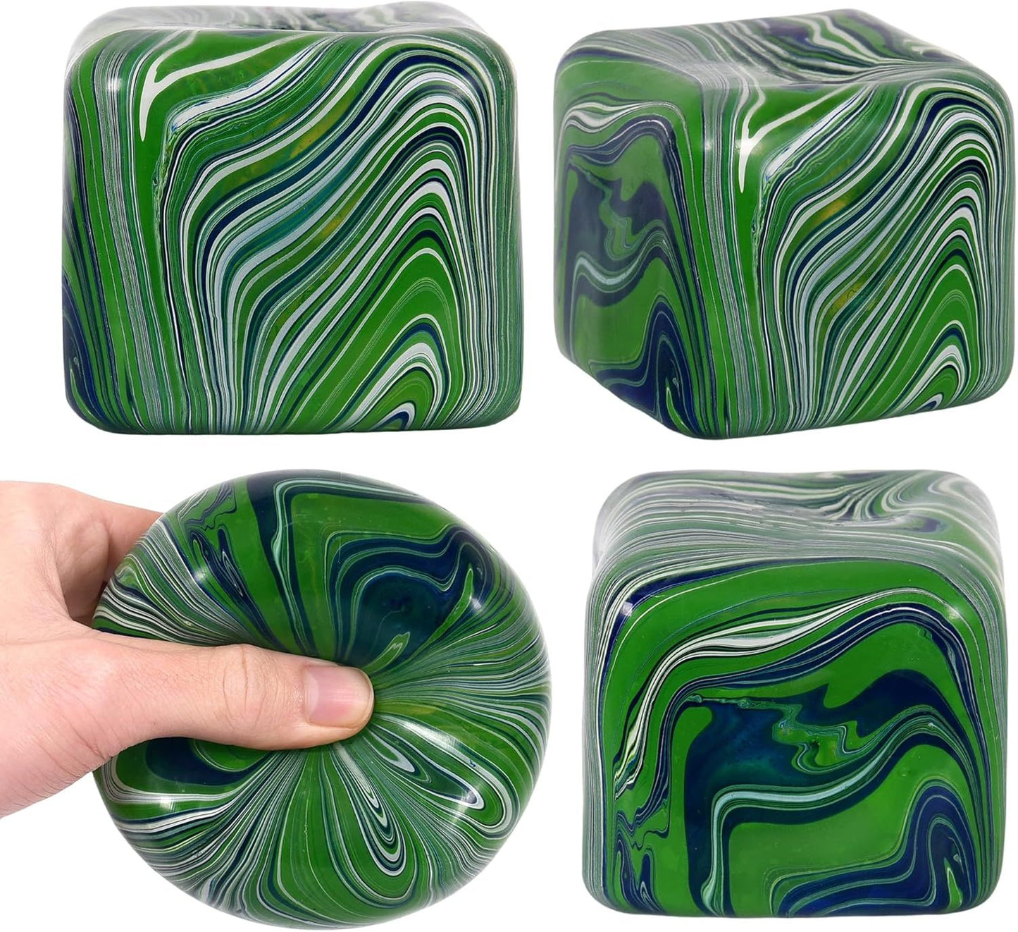 Large Veined Ice Cube Squishy Toy, 7cm (2.76 Inch) Big Stress Cube, Soft Sensory Fidget Toy for Anxiety Relief and Focus for Youth Adults, Squishy Ball (Green)