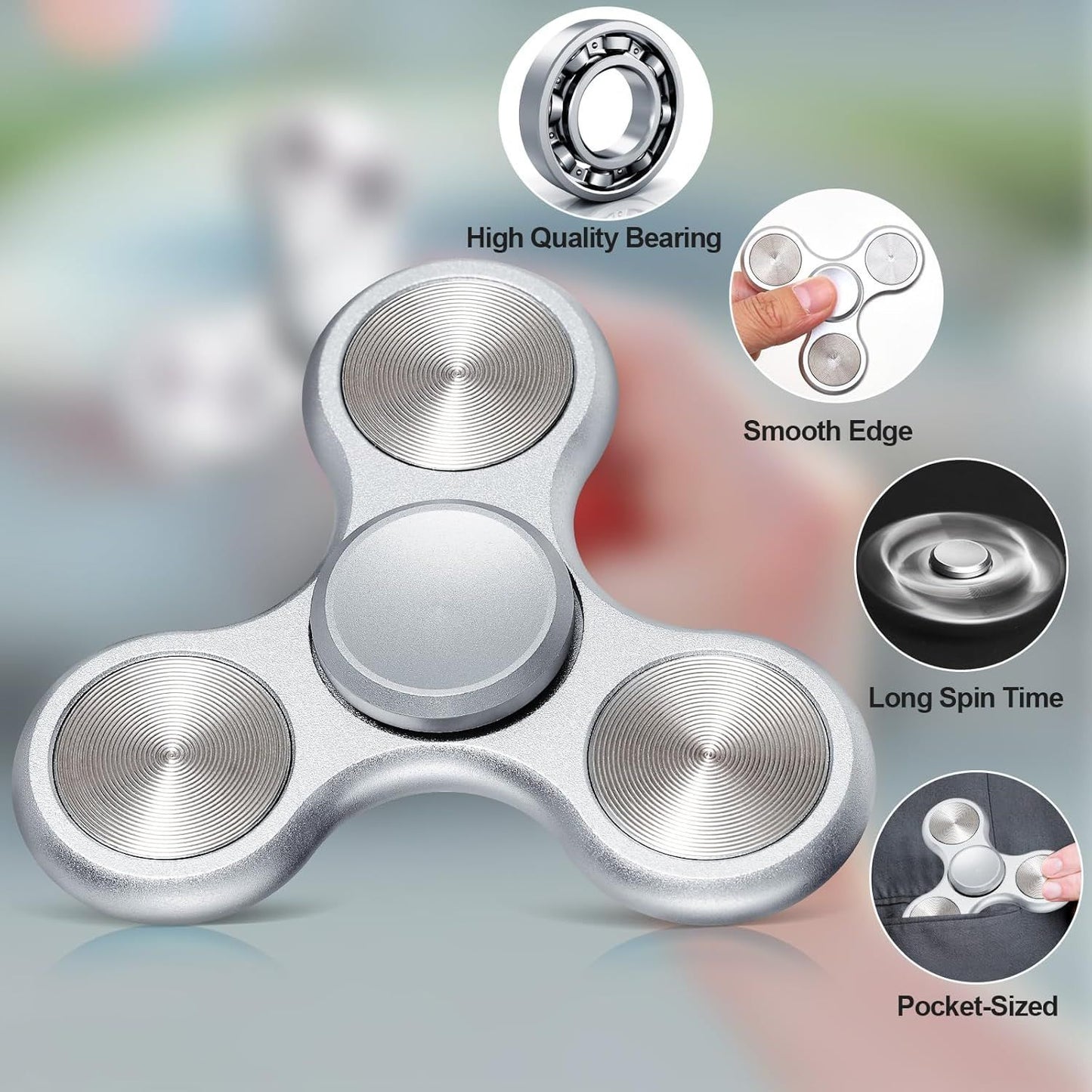 Fidget Spinner for Adults, Ultra Durable Metal Silent Fidget Spinners, Sensory Fidget Toys with Stainless Steel Bearings, ADHD Autism Anxiety Stress Relief, Goodie Bag Stuffers Gifts for Adults