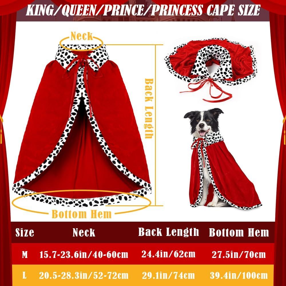Halloween Dog King Cloak Costume,Cute Funny Halloween Dog King Cape with Crown Adjustable Pet King Cloak for Large Dogs Cats Cosplay Party Supplies Accessories (L)