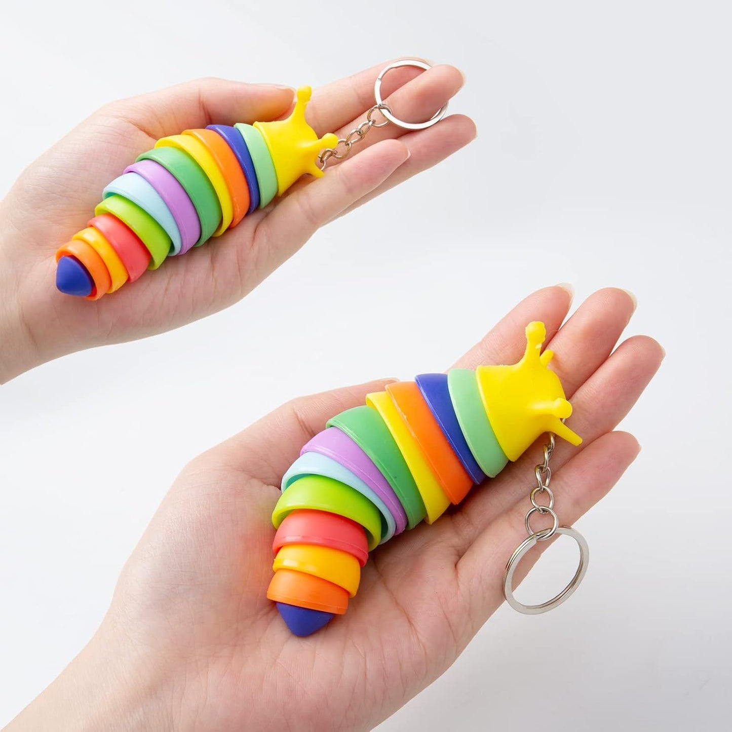 6 PCS Mini Fidget Slug Key-chain Toys,3D Articulated Stretch Caterpillar Sensory Stress Relief Flexible Hand Toy, Ideal Party Favor Colorful Office Desk Pet Toys(Random Color)