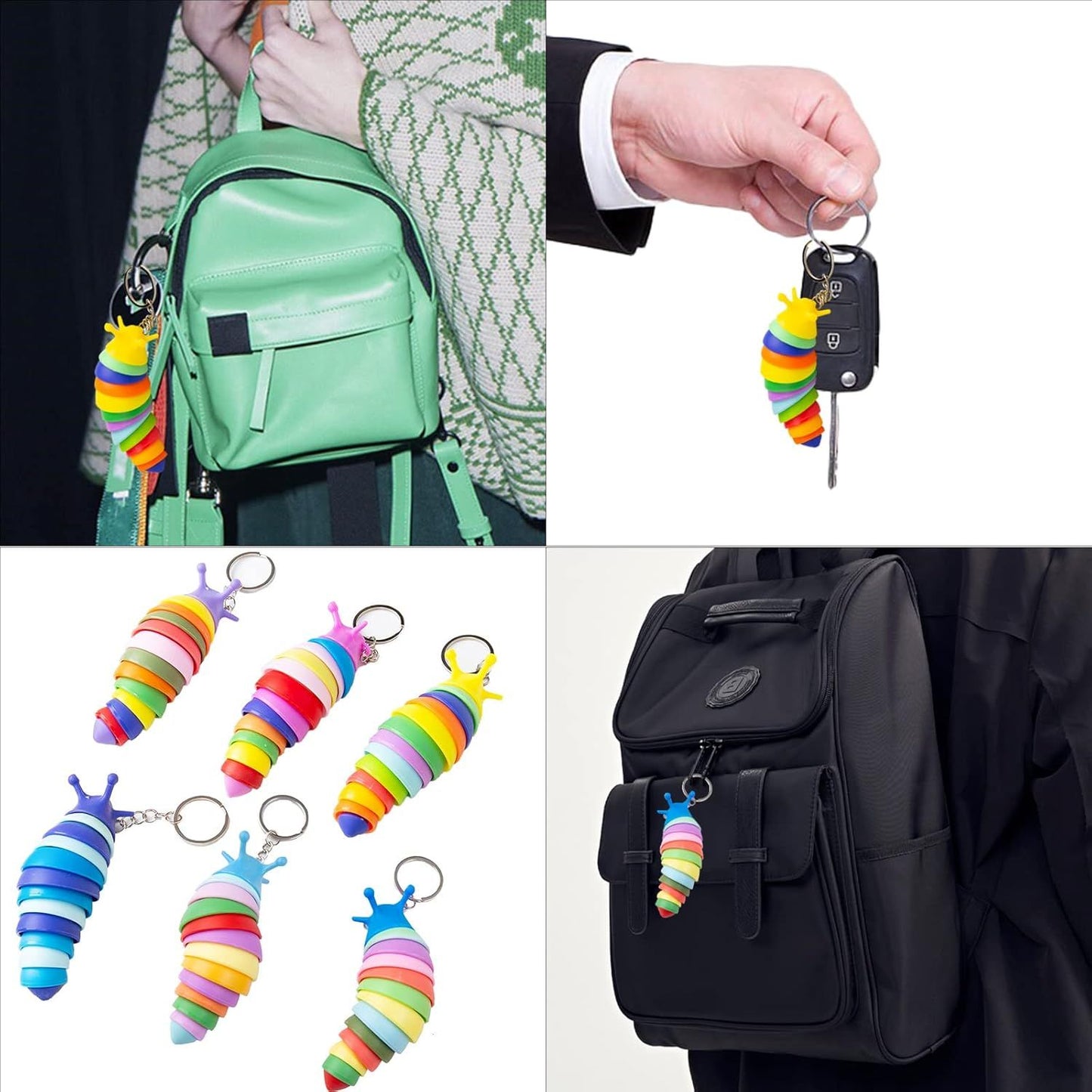 6 PCS Mini Fidget Slug Key-chain Toys,3D Articulated Stretch Caterpillar Sensory Stress Relief Flexible Hand Toy, Ideal Party Favor Colorful Office Desk Pet Toys(Random Color)
