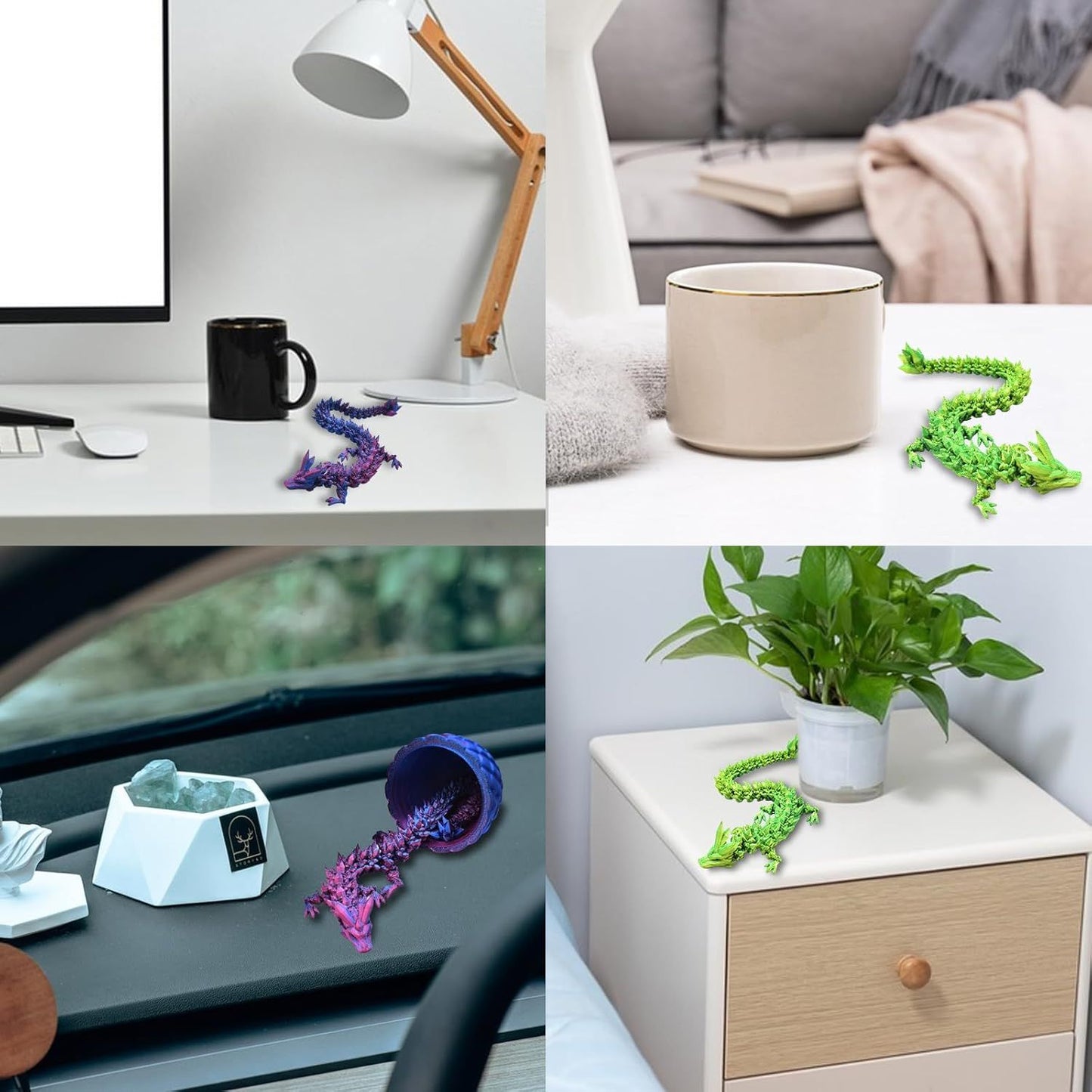 2 PCS MINI 3D Printed Dragon in Egg,Full Articulated Crystal Dragon,Flexible Joints Home Decor Executive Desk Toys, Creative Gifts
