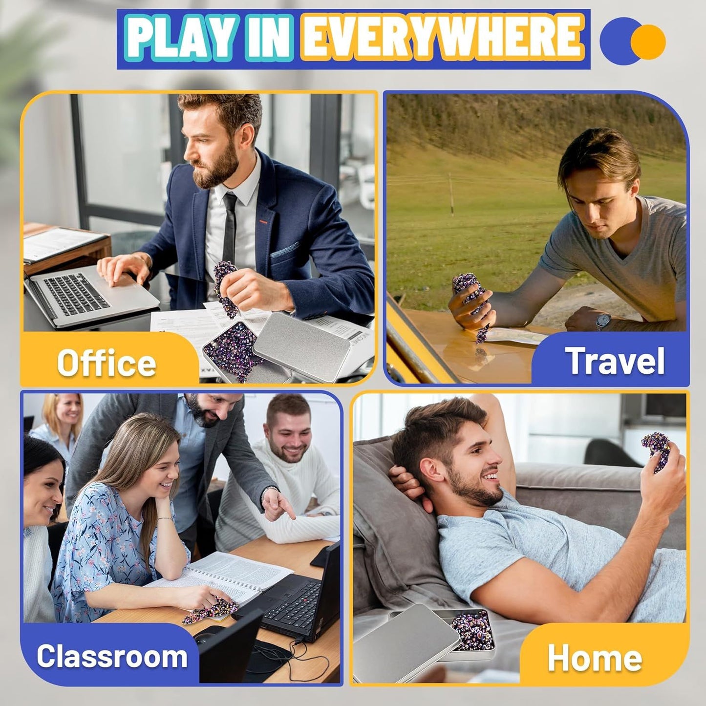 Fidget Toys for Teen Boys Adult, 500pc Metal Cool Gadgets Gift Quiet Office Desk Sensory Stress Fidgets Beads Stones Toy Anxiety Relief Items for Teen Girls ADHD Autism Autistic Ferrite Putty