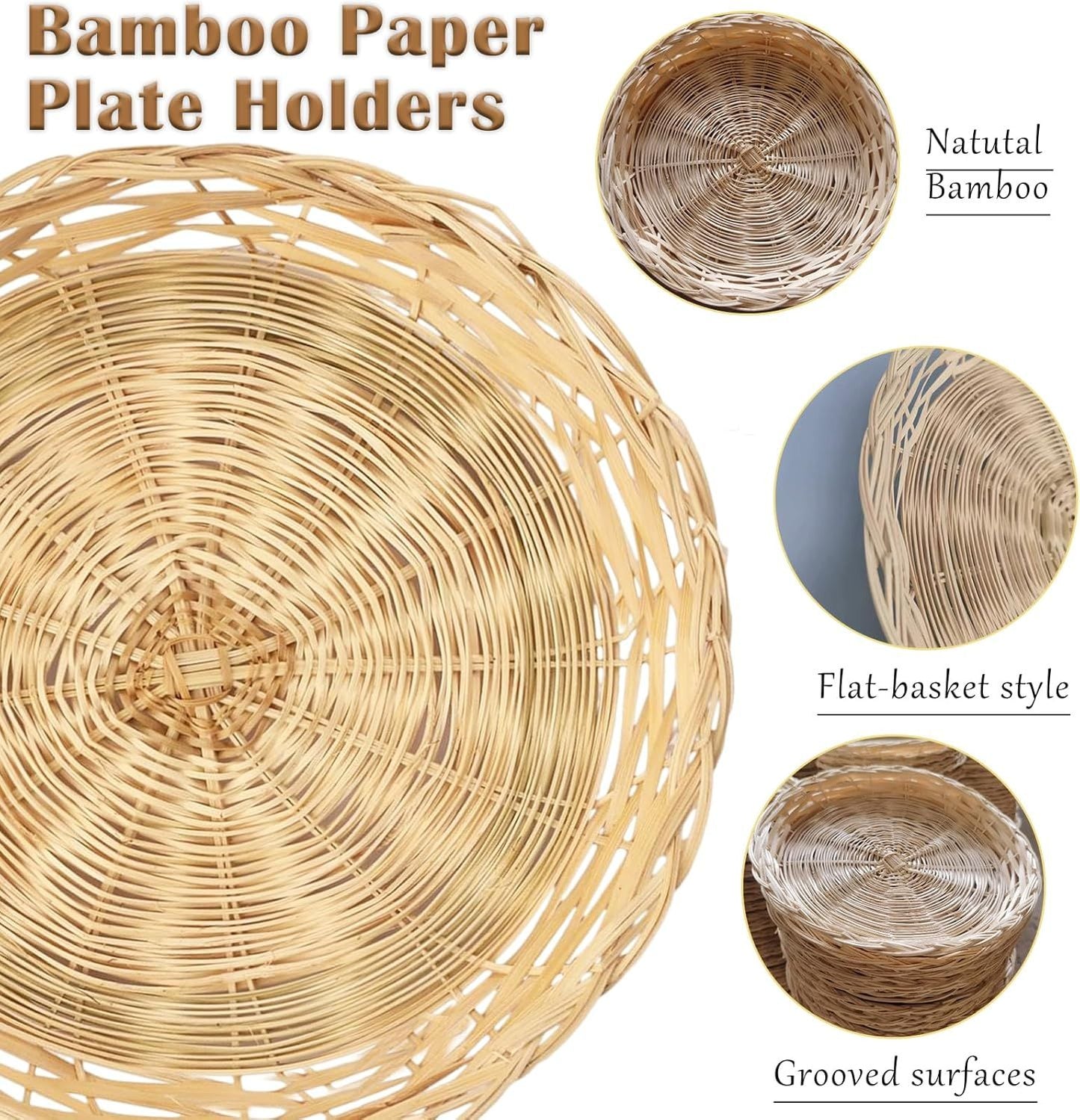 8 Pack Bamboo Paper Plate Holders, 10 Inches Reusable Wicker Charger Plates for Dinner Plates Natural Hand Woven Wicker Paper Plate Baskets for Home Party Daily Dinning Picnic