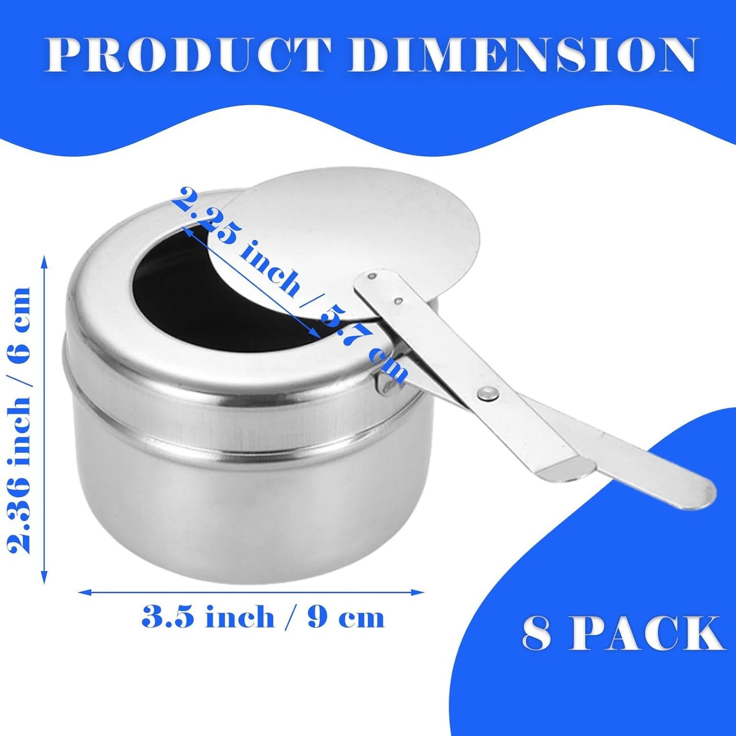 8 Pack Chafing Fuel Holder, Stainless Steel Chafe Wick Fuel Holder with Safety Cover Canned Heat Box Holder for Chafing Dish, Buffet, Barbecue, Parties