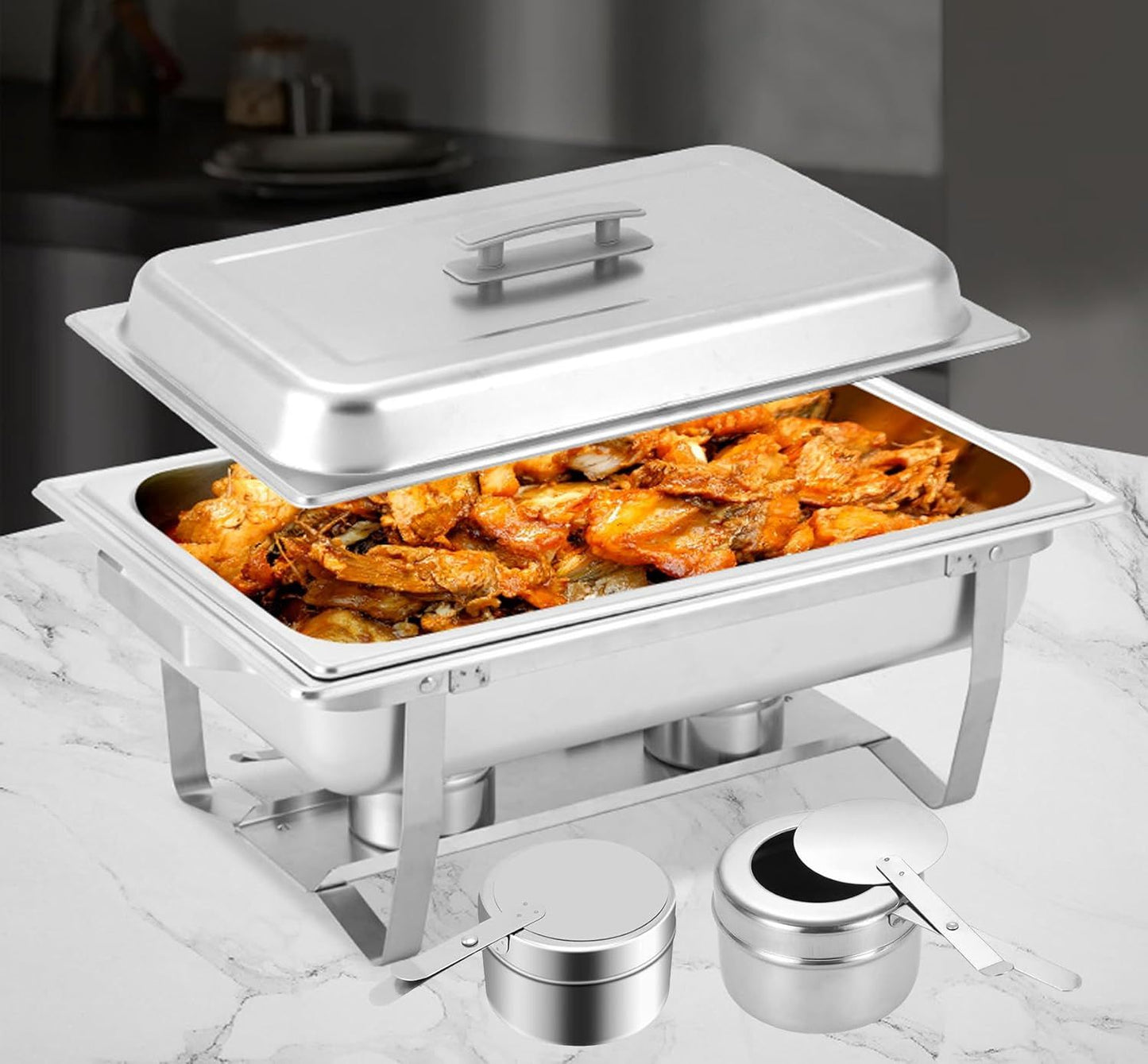 8 Pack Chafing Fuel Holder, Stainless Steel Chafe Wick Fuel Holder with Safety Cover Canned Heat Box Holder for Chafing Dish, Buffet, Barbecue, Parties