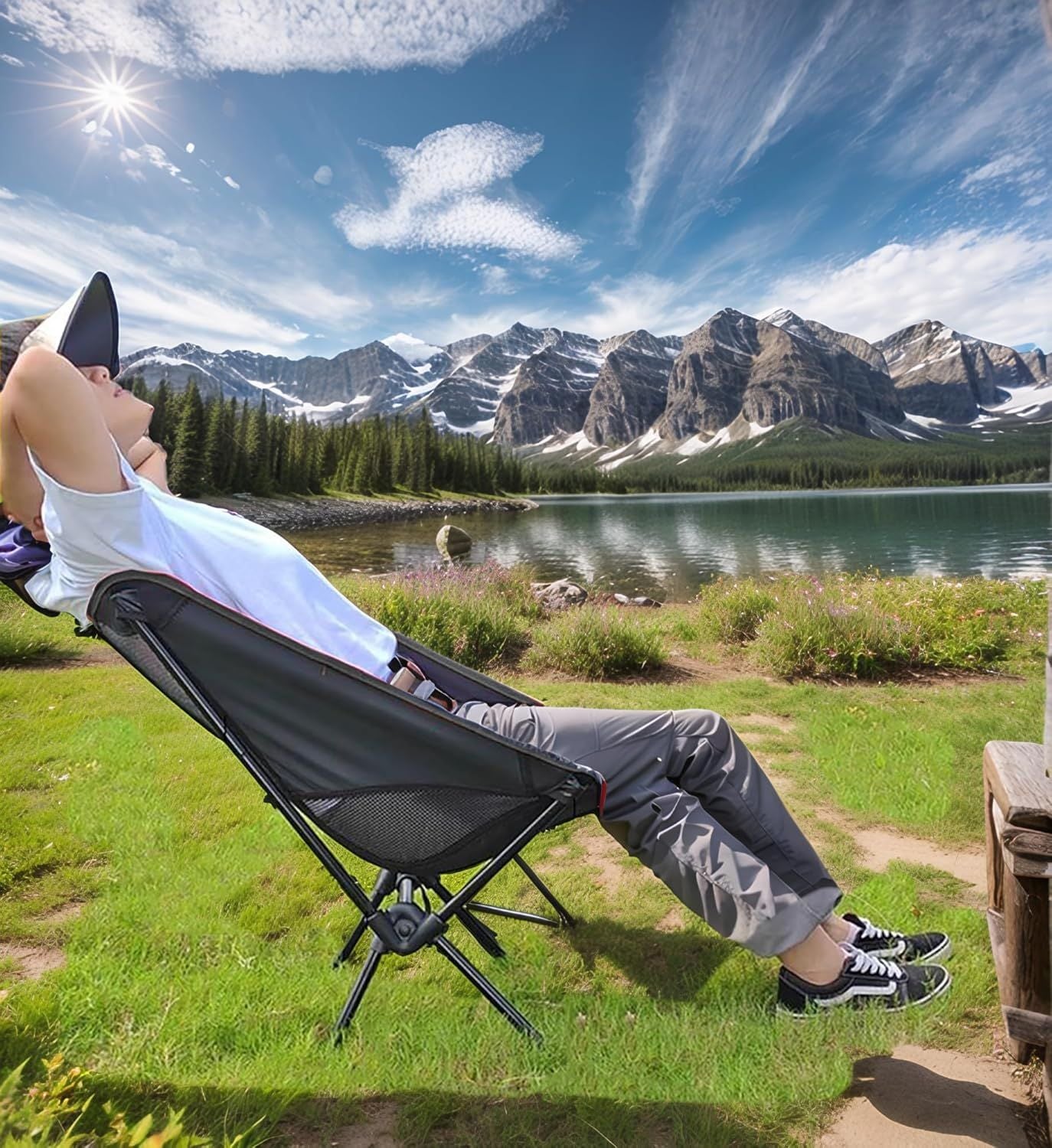 Portable Camping Chair Lightweight Foldable Outdoor Chair for Hiking Camp Backpacking Lawn Beach Fishing Picnic with Carry Bag (Black)