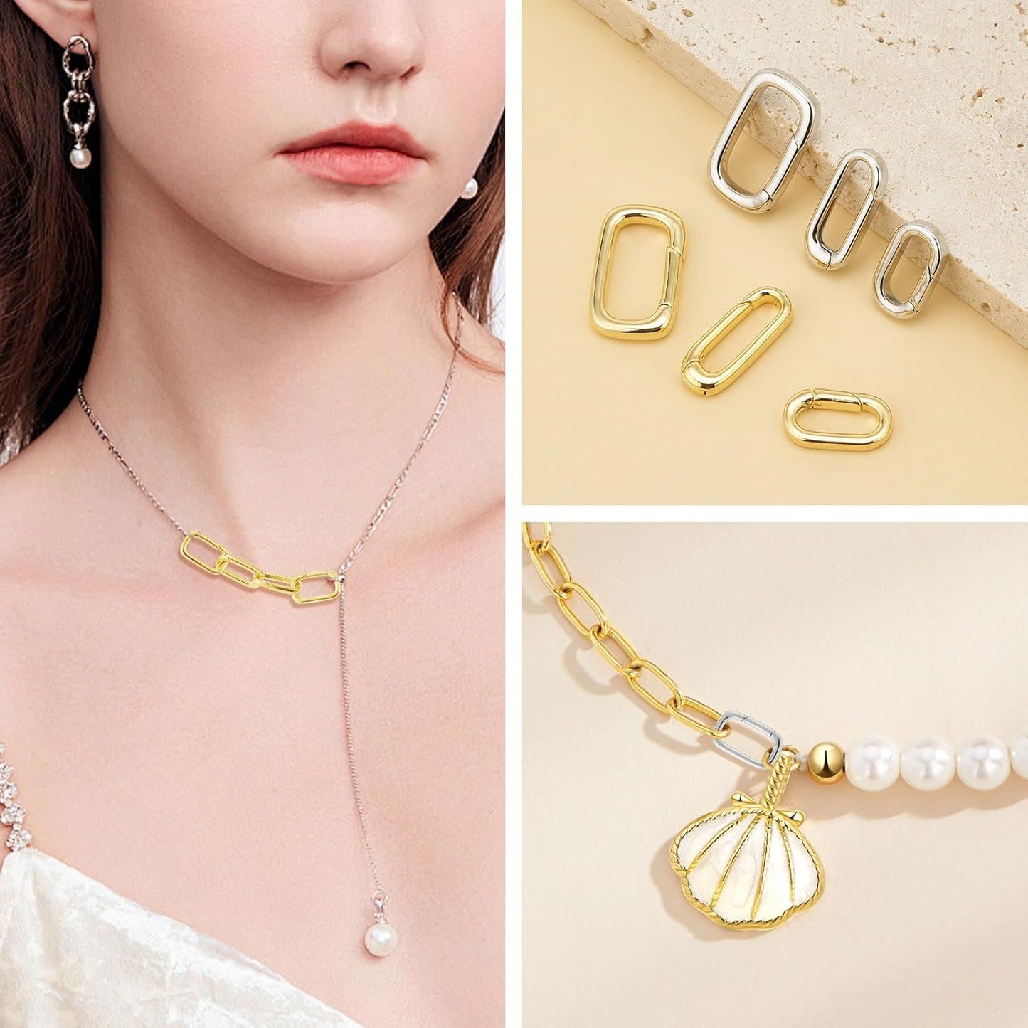 10pcs Oval Clasp Carabiner,Jewelry Necklace Connector for Extend or Repair,Gold-17.9mm