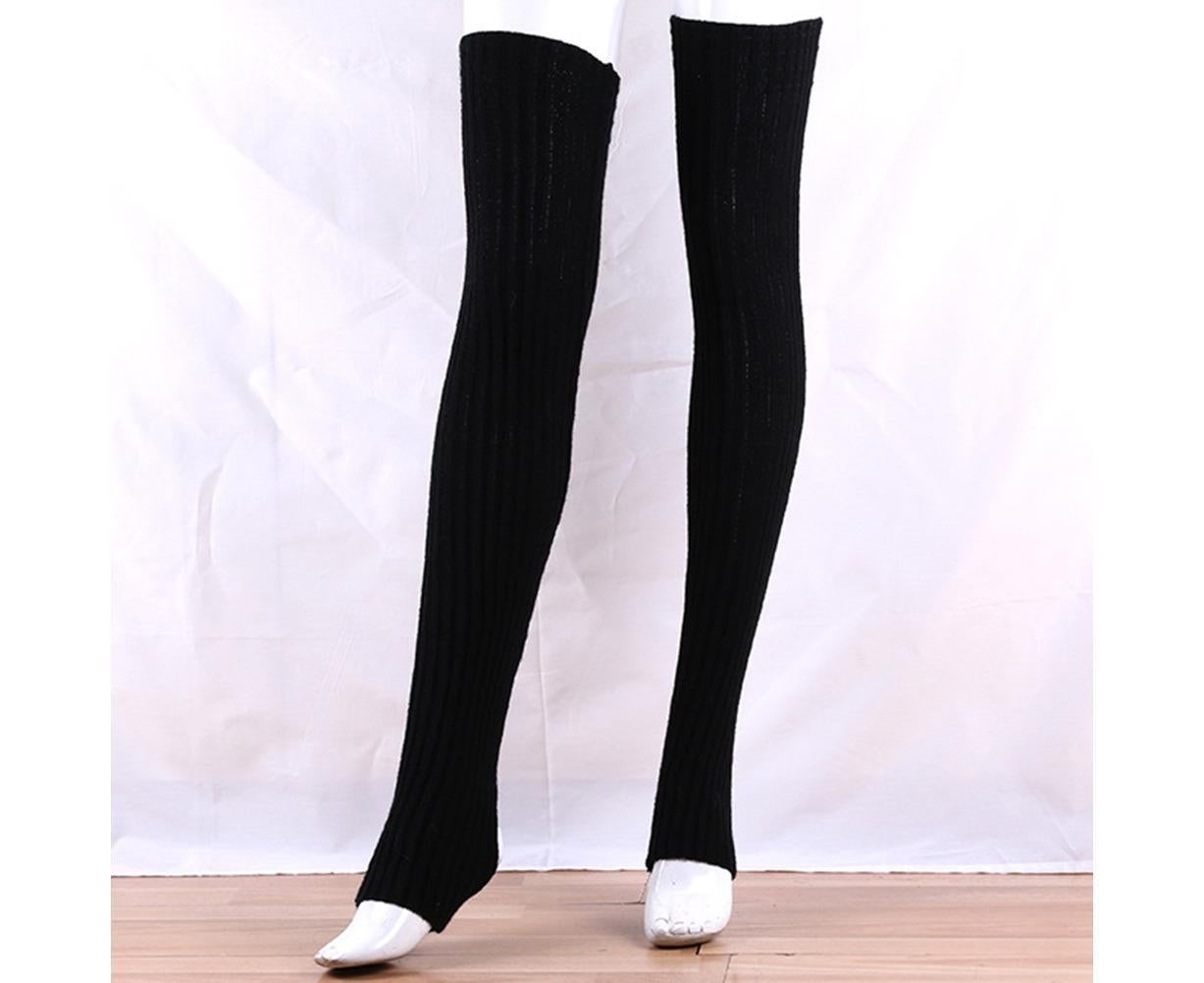 Women Elastic Solid Color Warm Thigh High Long Socks - Navy Blue