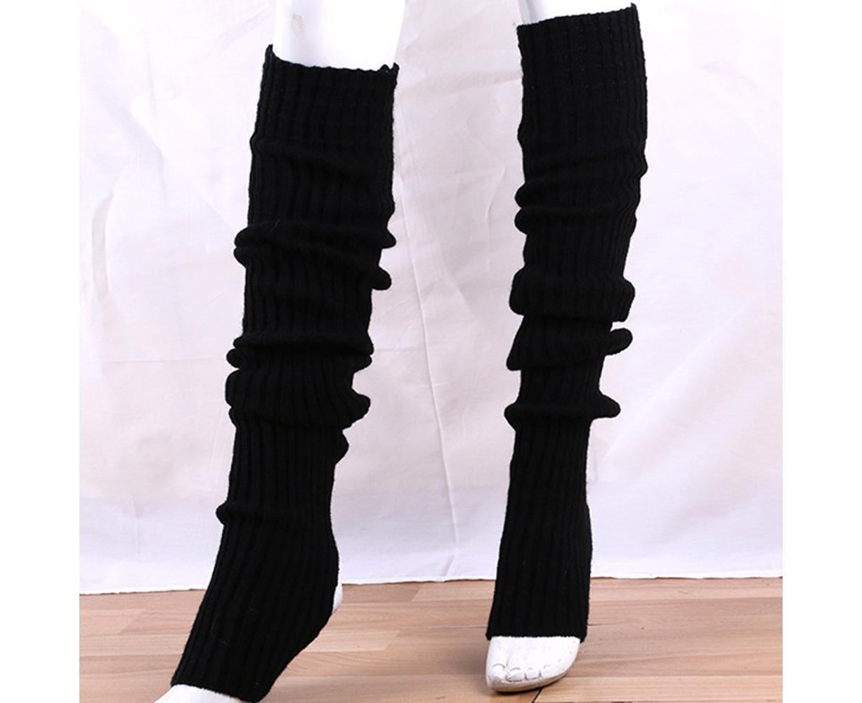Women Elastic Solid Color Warm Thigh High Long Socks - Navy Blue