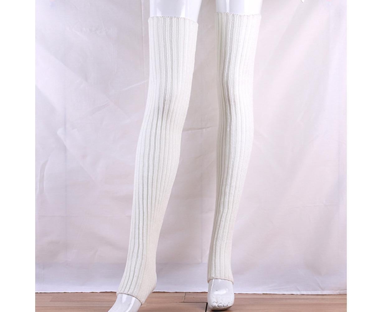 Women Elastic Solid Color Warm Thigh High Long Socks - Navy Blue