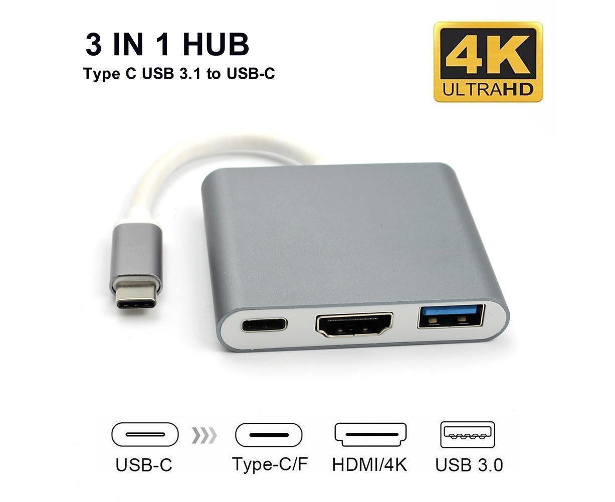 3 in 1 USB 3.1 Type-C to 4K UHD HDMI-compatible USB-C Hub Adapter Converter for Macbook As Shown