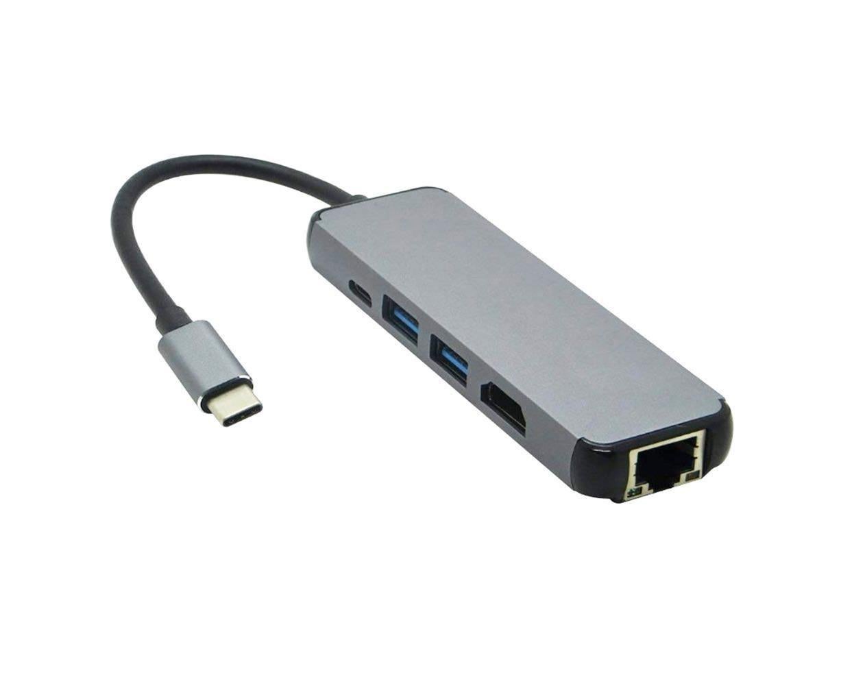 5 in 1 Type C to 4K HDMI-compatible USB 3.0 Charging Hub Adapter Converter for MacBook Pro Silver Grey
