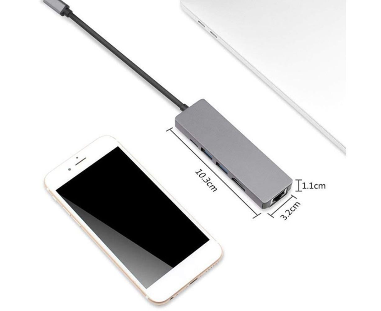 5 in 1 Type C to 4K HDMI-compatible USB 3.0 Charging Hub Adapter Converter for MacBook Pro Silver Grey