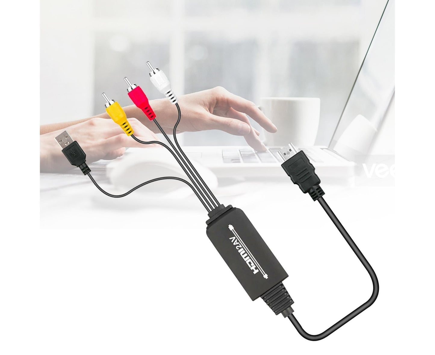 AV Adapter Plug and Play High Speed ABS HDMI-compatible to 3 RCA Converter for Computer Black