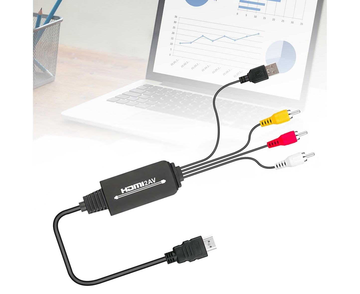 AV Adapter Plug and Play High Speed ABS HDMI-compatible to 3 RCA Converter for Computer Black