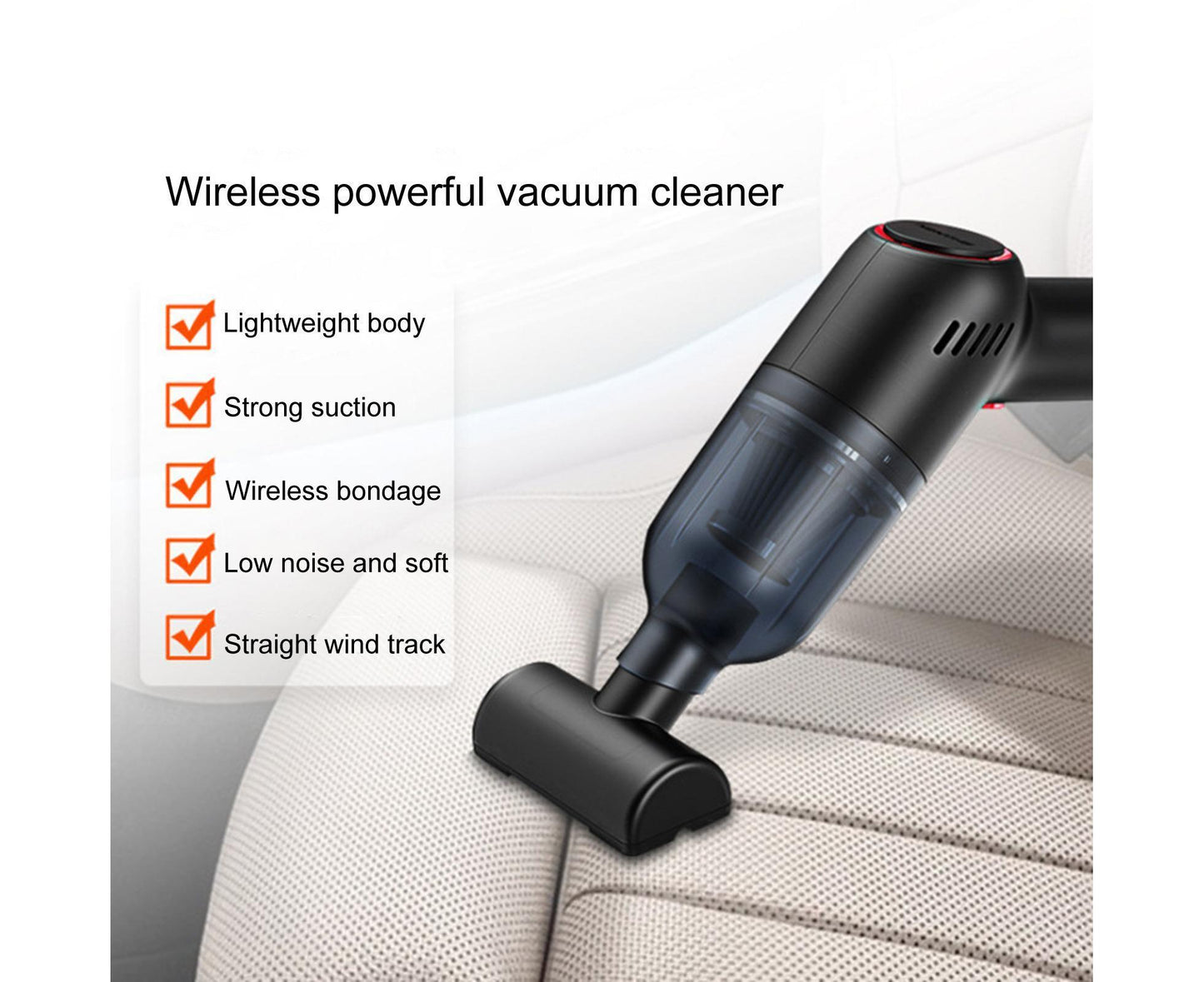 Car Vacuum Cleaner Wireless Strong Suction ABS Low Noise One Hand Operation Dust Remover for Auto Black