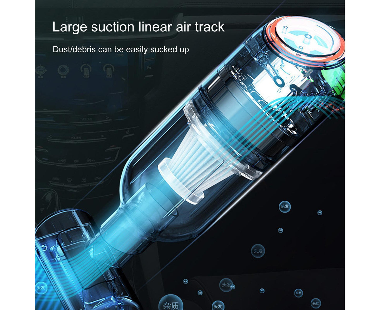 Car Vacuum Cleaner Wireless Strong Suction ABS Low Noise One Hand Operation Dust Remover for Auto Black
