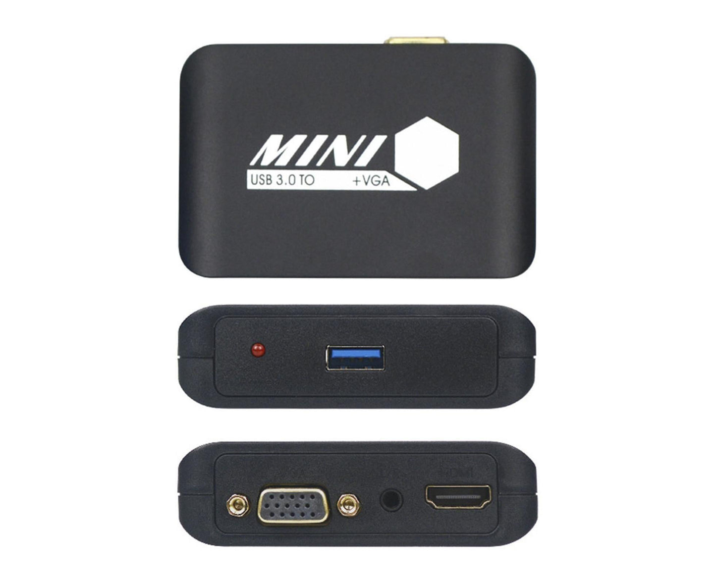 Compact 1080P USB3.0 to HDMI-compatible+VGA Adapter Video Converter for Laptop Computer Black