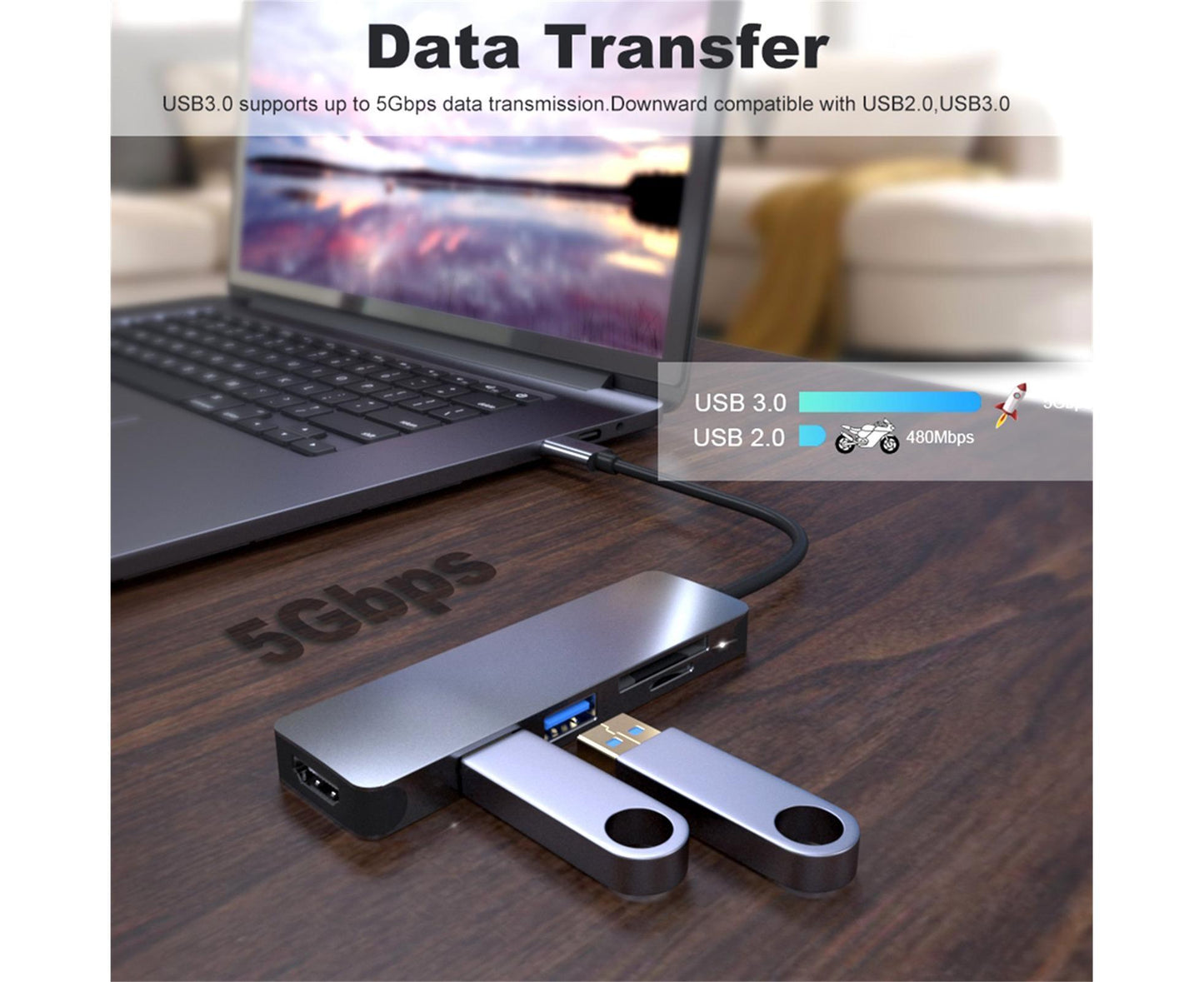 Docking Station High-speed Transmission Data Transfer Plug Play Type-C to HDMI-compatible USB Adapter Hub Dock for Office Grey