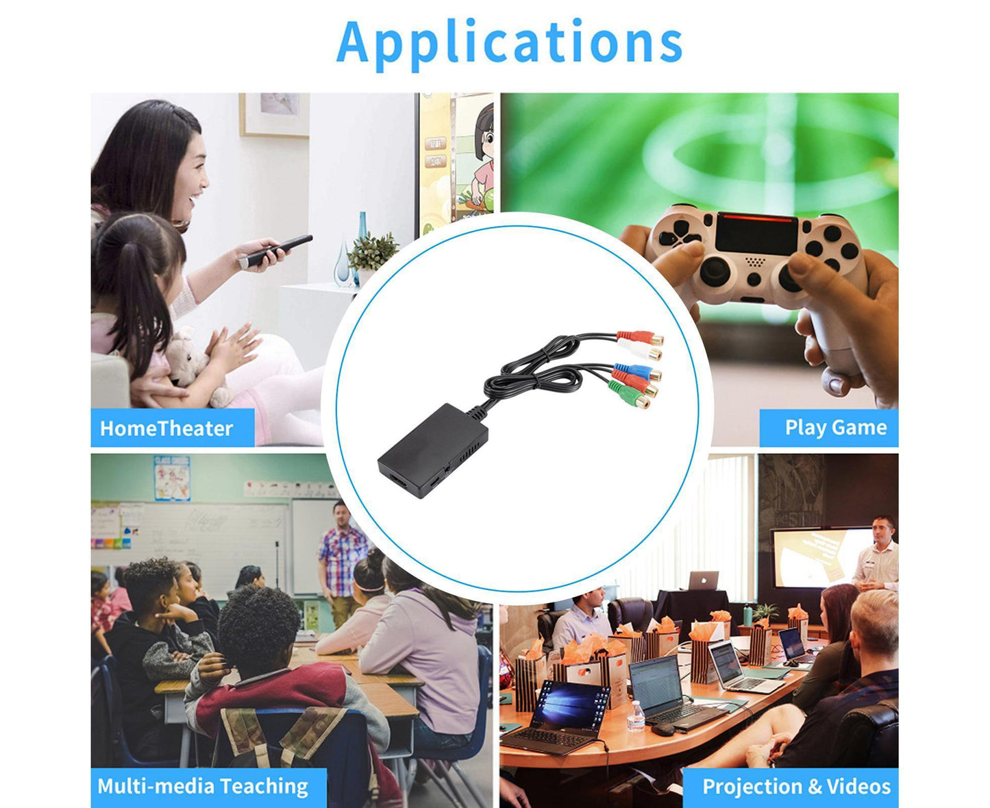 HDMI-compatible Converter No Distortion Portable Black Quick Transmission HDMI-compatible to YPBPR Converter for Projector Black