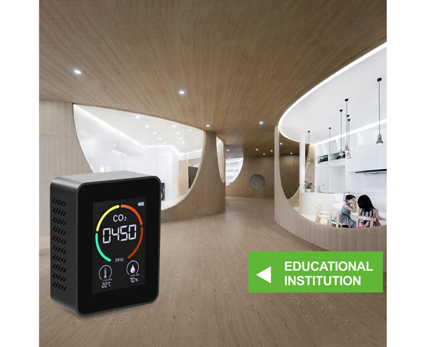 LED Backlit Carbon Dioxide Real-time Detection Detector Infrared Monitor with LCD Screen for Home Black