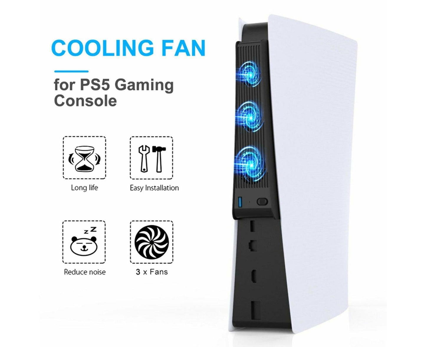 Portable 3 Fans Game Console Cooling Fan Playstation Accessories for PS5 DE/UHD Version Black