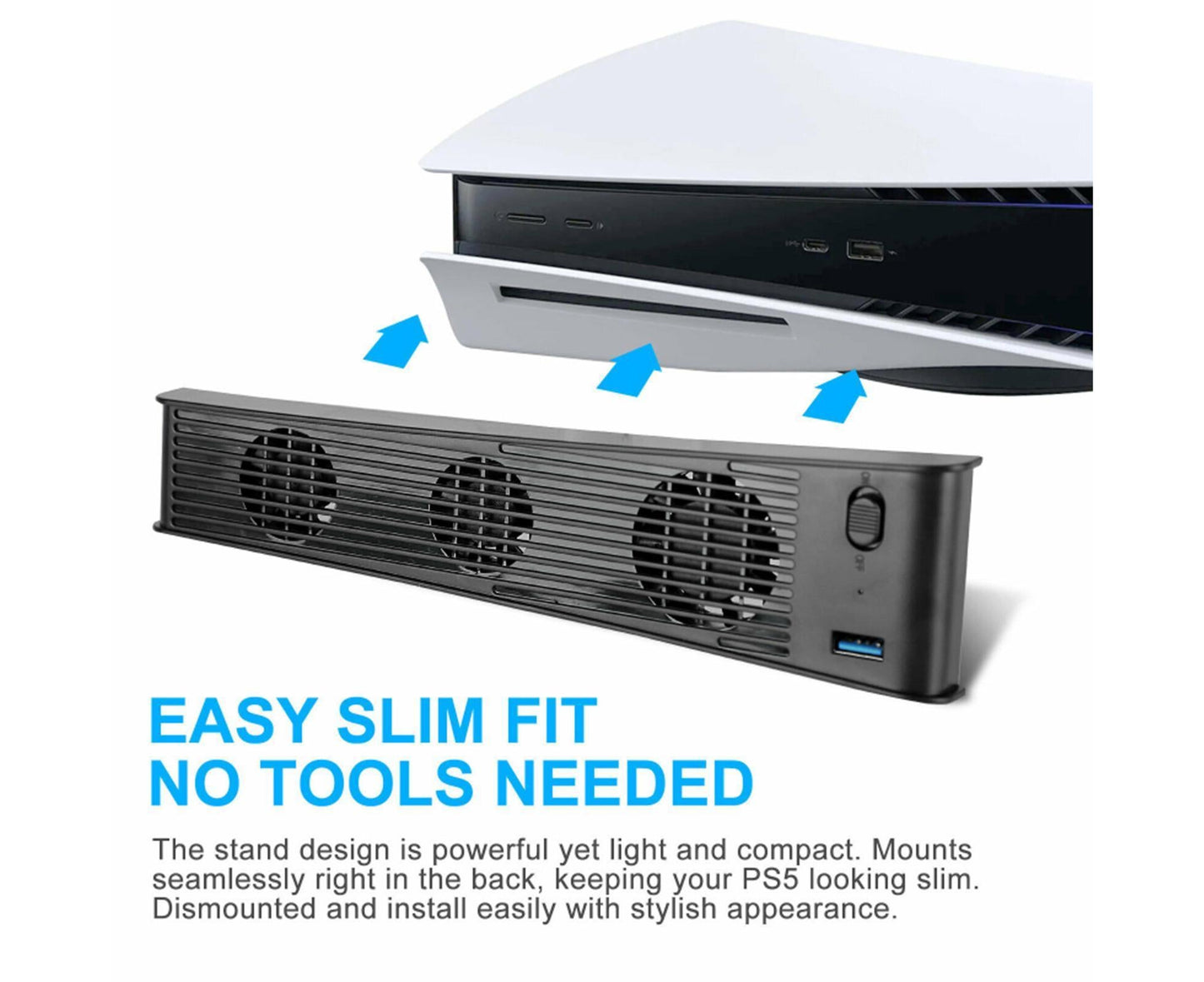 Portable 3 Fans Game Console Cooling Fan Playstation Accessories for PS5 DE/UHD Version Black